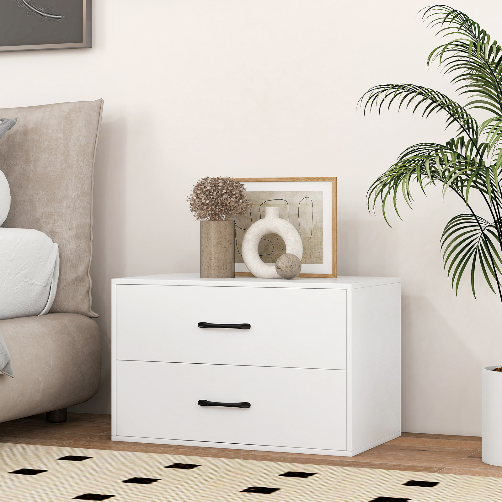 2-drawer Stackable Storage Organizer, Horizontal Storage Cabinet With Anti-topping Kits, Stacking Drawer Chest For Living Room, Study, Office, White