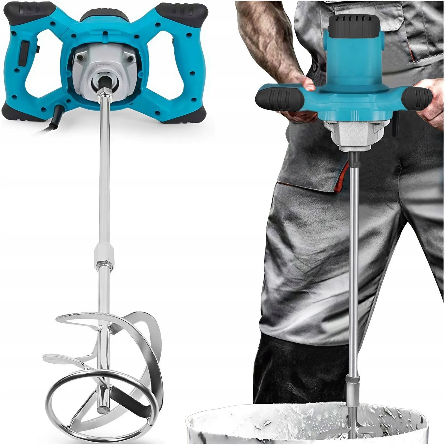 mieszadło elektryczne do kleju betonu zaprawy farby gipsu 2400w + 2x mieszalnik metalowy 12cm do zapraw konstrukcyjnych, mocny mixer budowlany 0–1200 obr./min z regulacją obrotów, ergonomiczny uchwyt 32cm, końcówki 20cm i 40cm, wytrzymały sprzęt remontowy na budowę 220v 50/ 