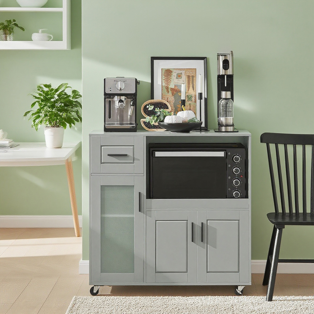 Sideboard On Wheels Kitchen Cart Microwave Cabinet Kitchen Cabinet Storage Cabinet Kitchen Commode Kitchen Grey Fsb78-hg Bht .: 89x89x40cm