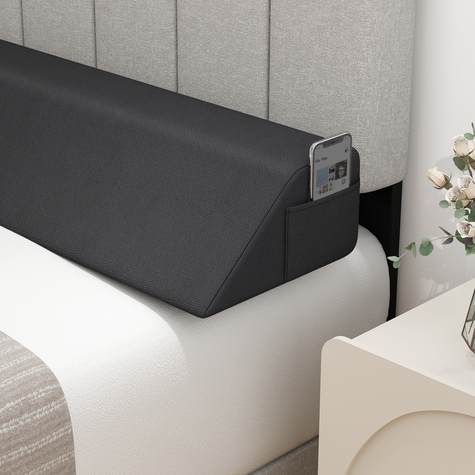 Pillow, Compensated Pillow With 2 Storage Pockets, Removable And Washable Cover