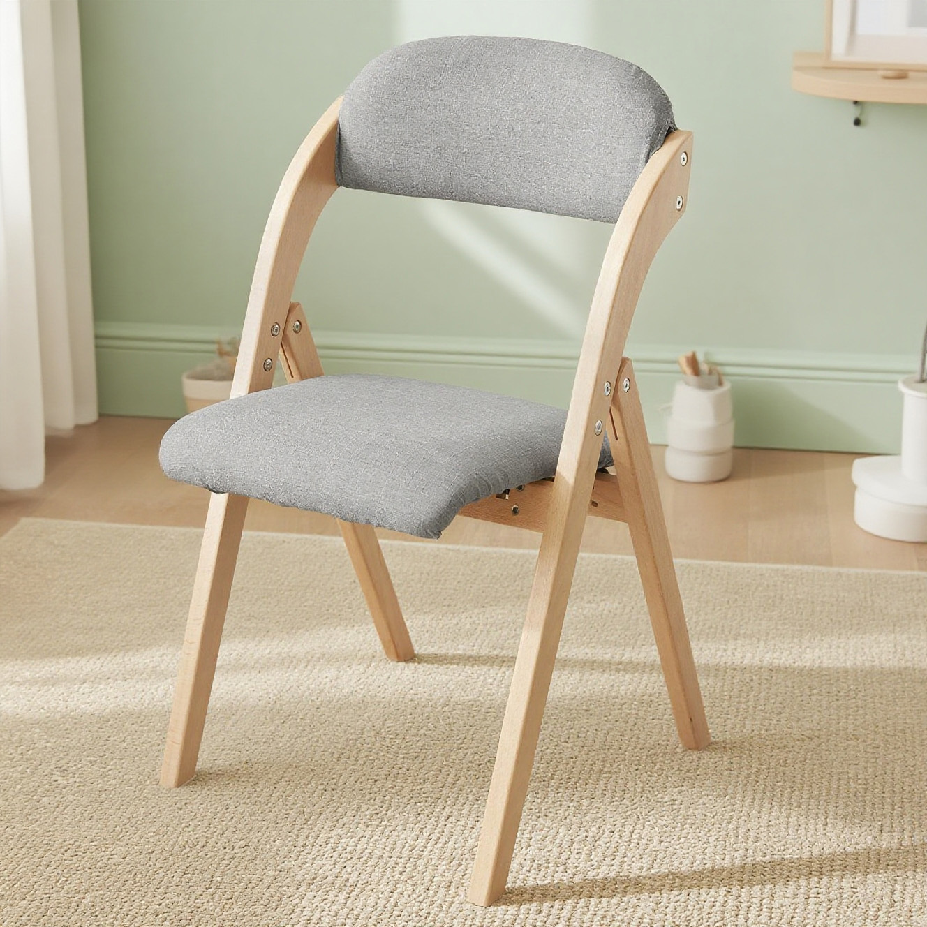 Image of 1pc Of Folding Wooden Chair, Padded, Ergonomic, Dining Chair, Kitchen Chair With Padded Seat, Foldable For Kitchen, Dining Room, Balcony, Office, Light Grey, 47.5x77x59cm Sobuy - Gtu03-o