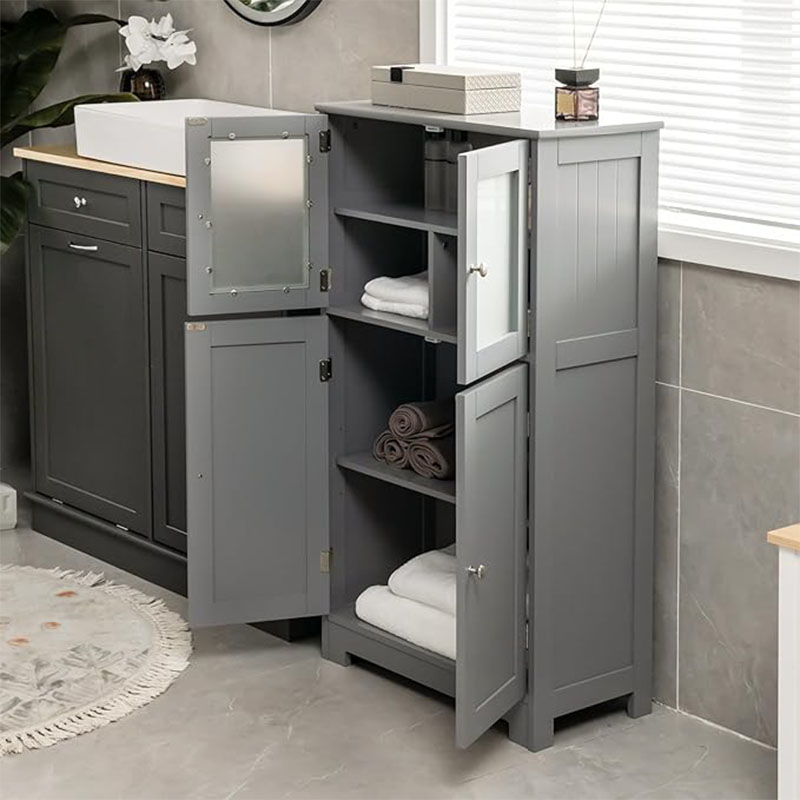 Image of Storage Cabinet 60 X 30 X 108.5 Cm, Sideboard On Foot, With Adjustable Shelf, With And Tempered Glass