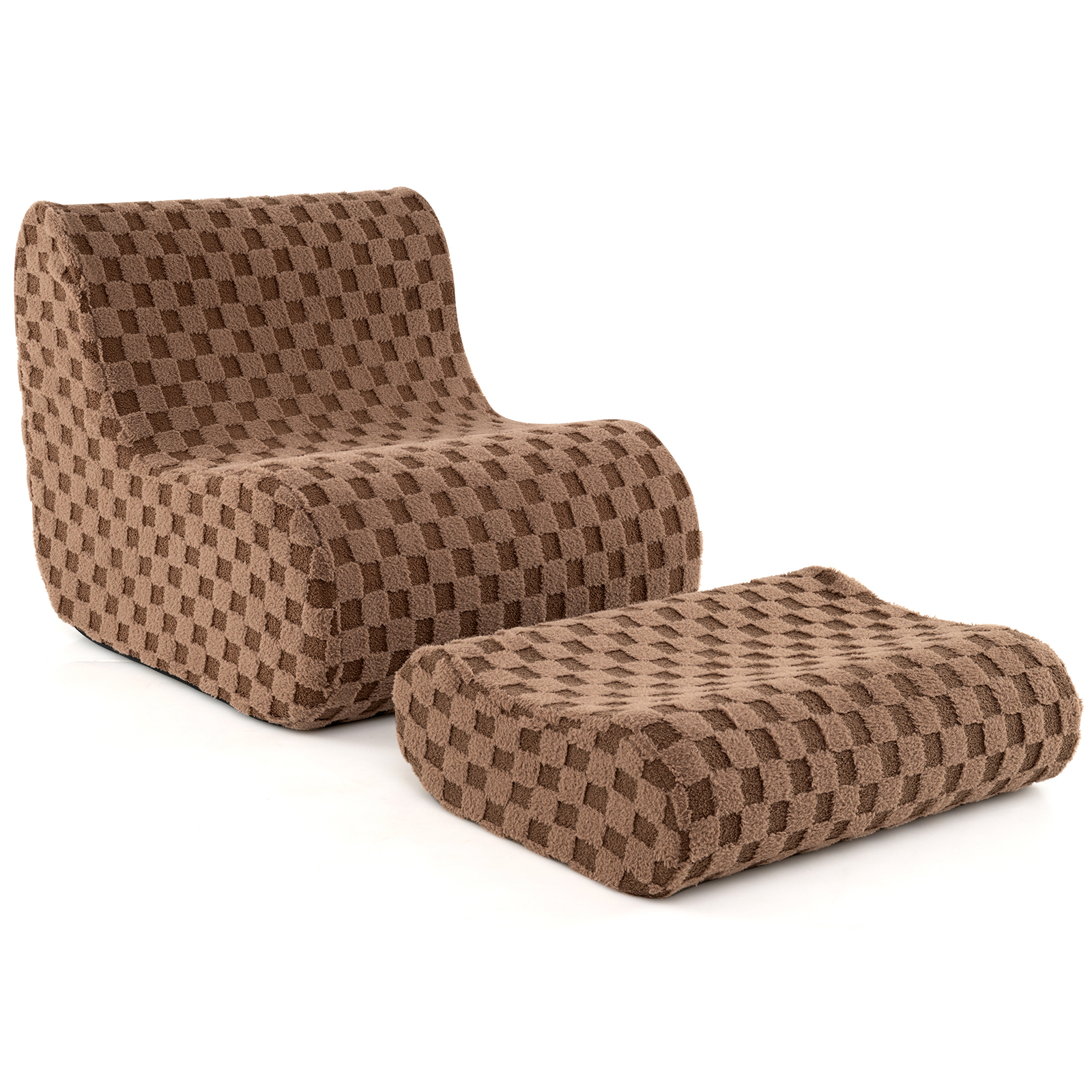 Bean Bag Chair With Ottoman, Bean Bag Sofa Chair With High Elasticity Sponge, Non-slip Bottom & Machine-washable Teddy Velvet Cover, Comfy Lazy Sofa For Living Room, Bedroom, Reading Room