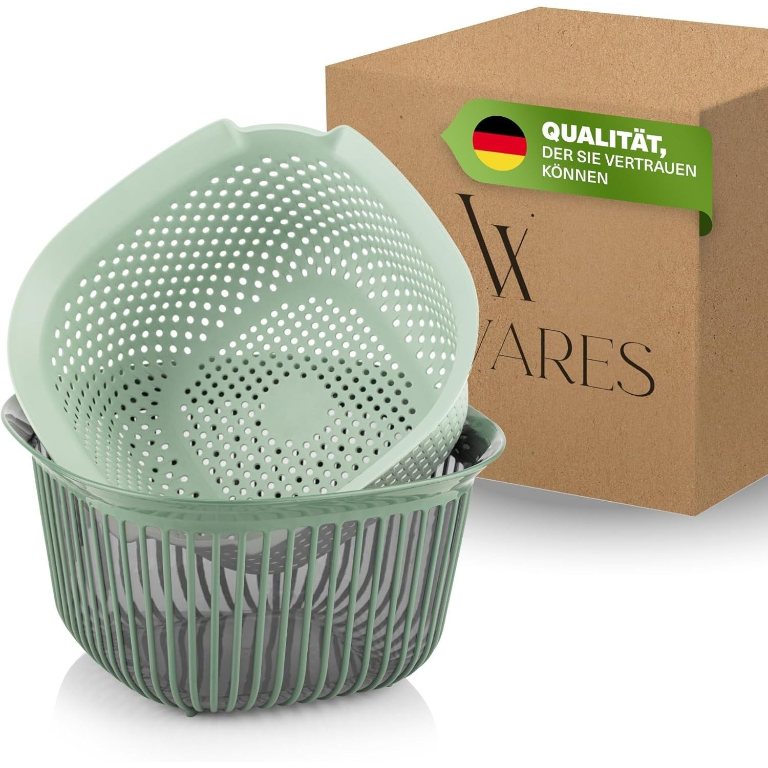 Viwares Square Bowl With Strainer Insert, 4 L, Kitchen Bowl, Draining Rack With Bowl, Kitchen Strainer, Stackable, Strainer Bowl For Washing, Draining, Serving, Salads, And Vegetables
