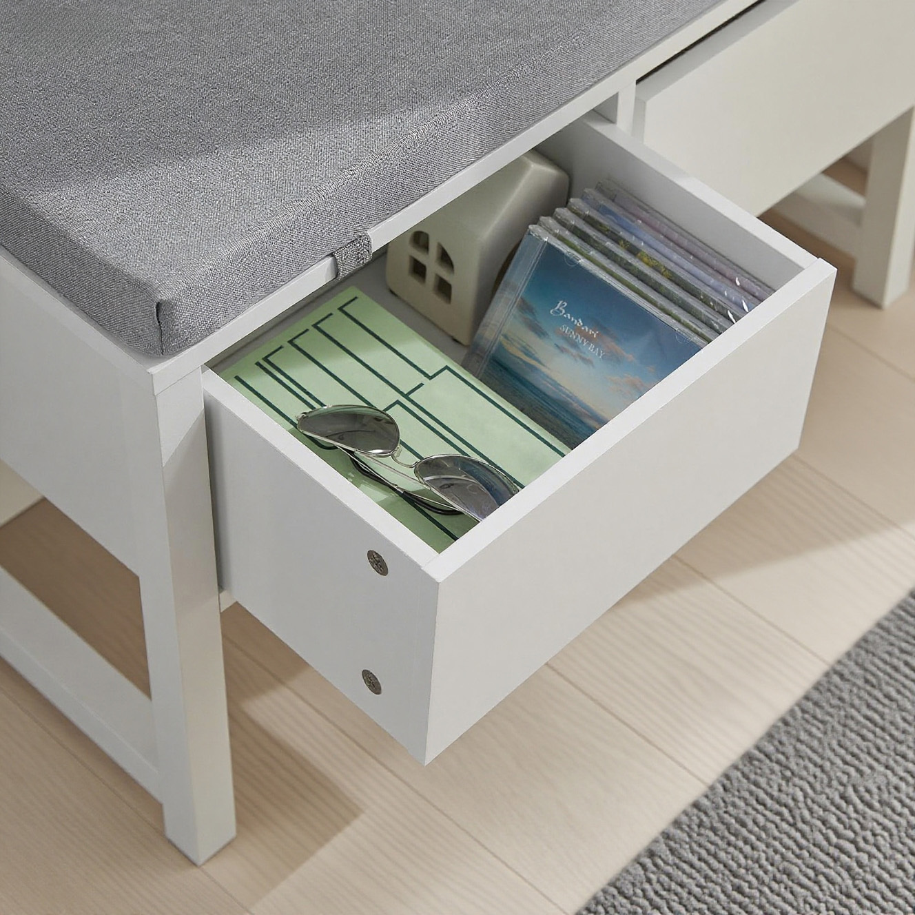 Image of Storage Bench With Shoe Rack With 2 Drawers, Bed Bench With Seating Area, Wardrobe Bench, Load Capacity 150 Kg, White, Bht .: 72x46x30cm Sobuy Fsr88-w