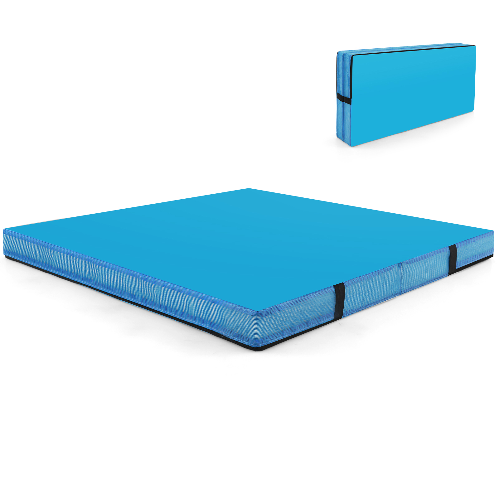 Image of Folding Gymnastics Mat, Faux Leather, Soft Floor Mat With Handles & Zip, Training Mat For Yoga, Tumbling, Gymnastics, 122 X 122 X 10 Cm