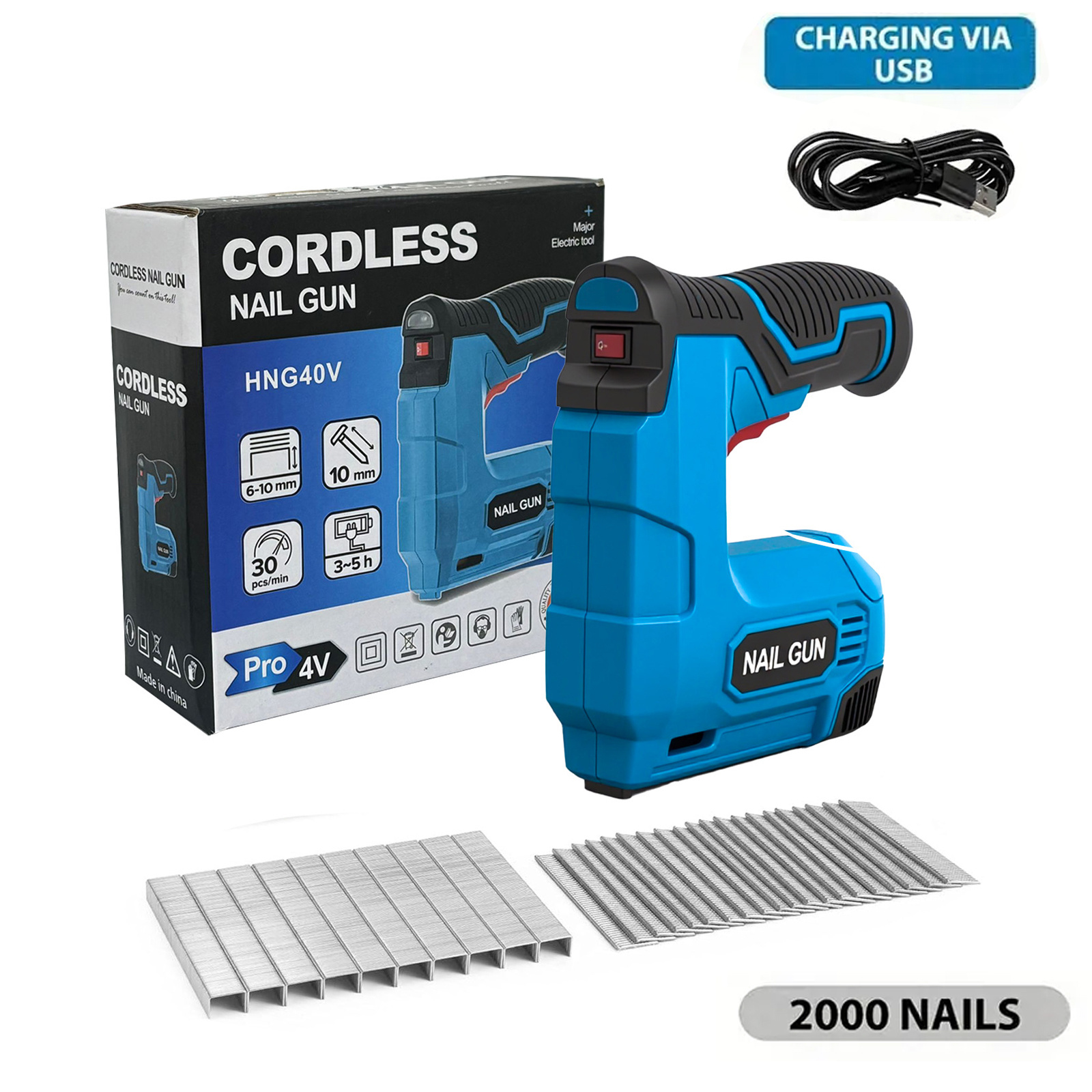 TEMU Cordless Pneumatic Stapler Usb Charging With 4v Rechargeable Lithium Battery, Includes 2000 , Electric Woodworking Stapler For Furniture, Diy