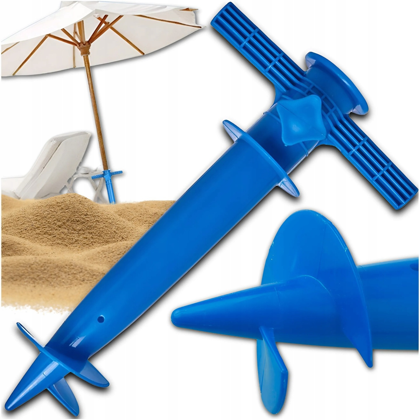 TEMU Beach Umbrella Anchor 30cm Screw-in Stake Pvc Blue Assembly Of Garden Beach Umbrellas Diameter 2.6-3.5 Cm Adapter For Sand Ground Mounting Base