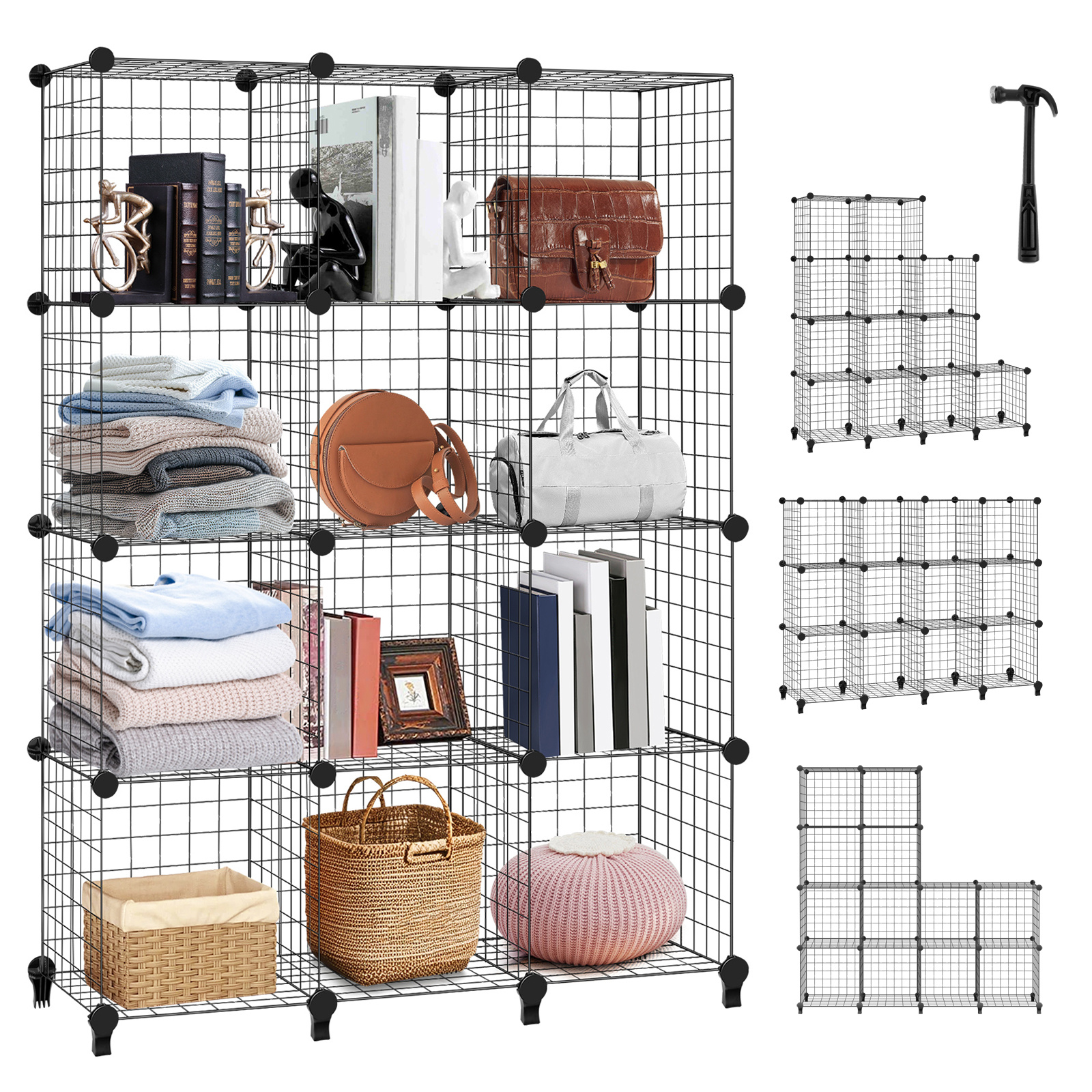 12 cubes wire storage shelves bookcase 2 in 1 multi use diy storage unit bookshelf metal shelving display storage unit for books storage boxes clothes crochet yarn toys in office livingroom kitchen bathroom