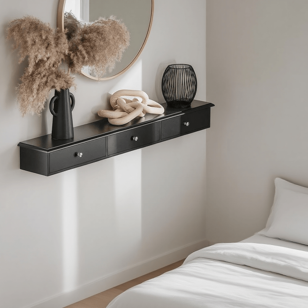TEMU 1pc Wall Shelf With 3 Drawers - Modern Floating Shelf For Entryway, Living Room, Kitchen & Bedroom - Black 94x15x10cm - Gsh54-m-