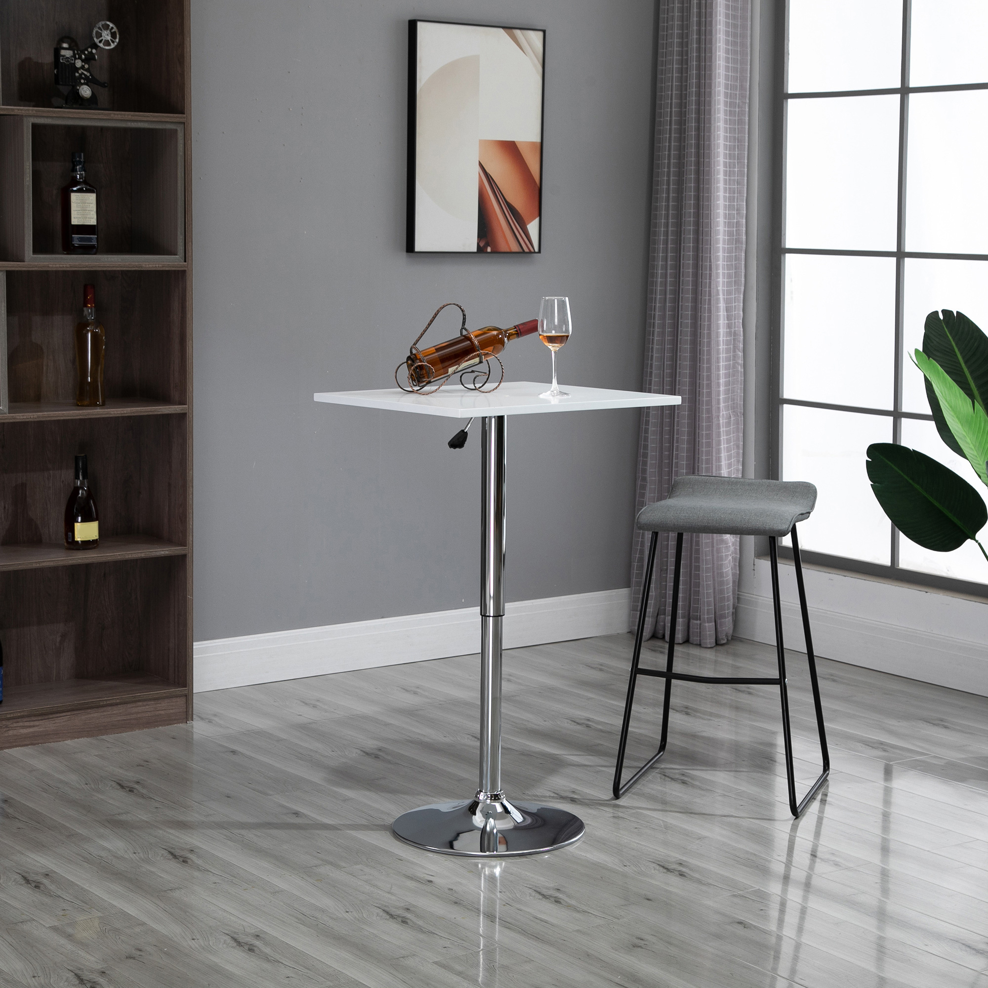 Adjustable Height Bar Table With Rotating Tabletop, Non-slip Kitchen Table For Living Room, Dining Room, White, 60 X 60 -91 Cm