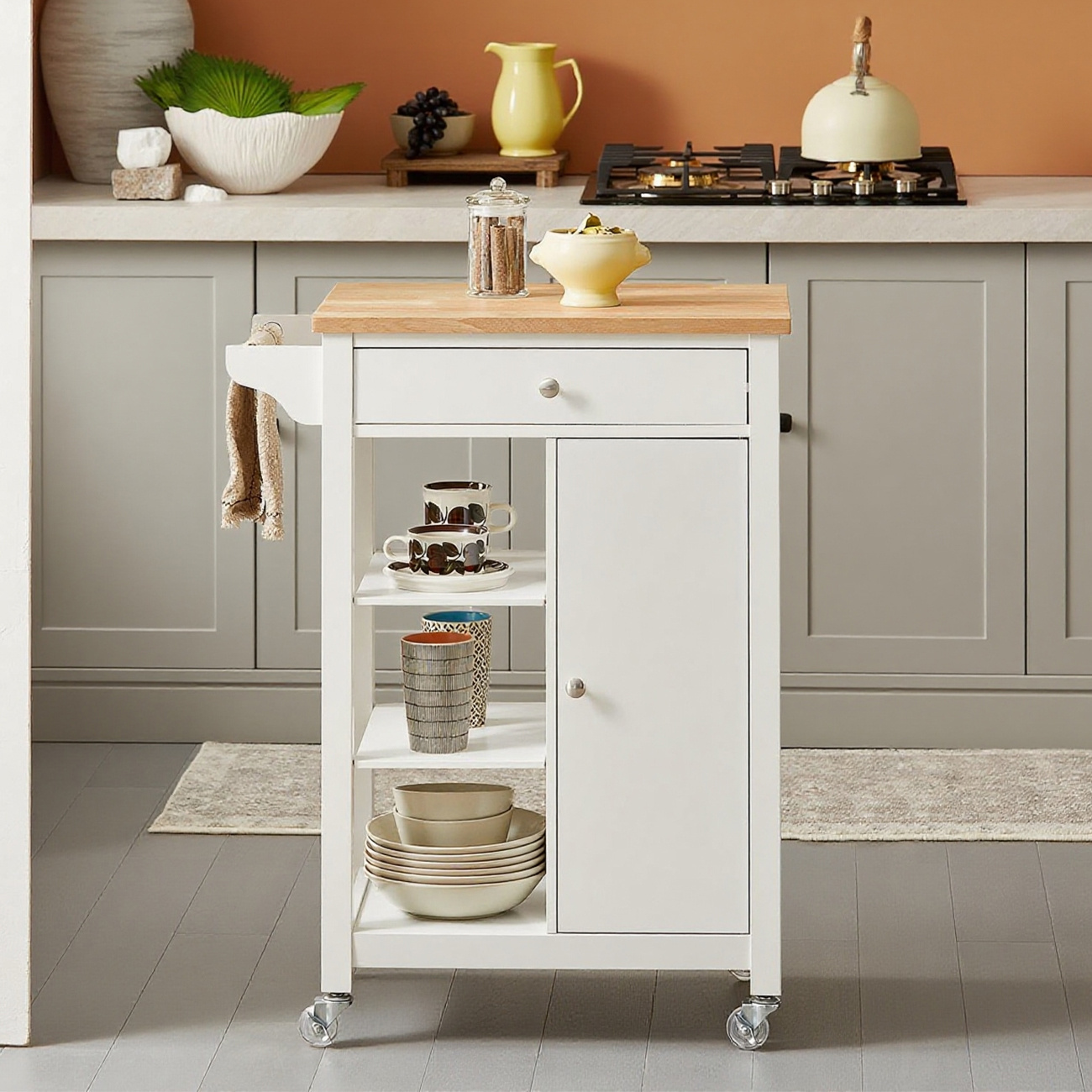 TEMU Carrito de Cocina Estantes 1 Puerta y 1 cajón SoBuy FKW46-WN