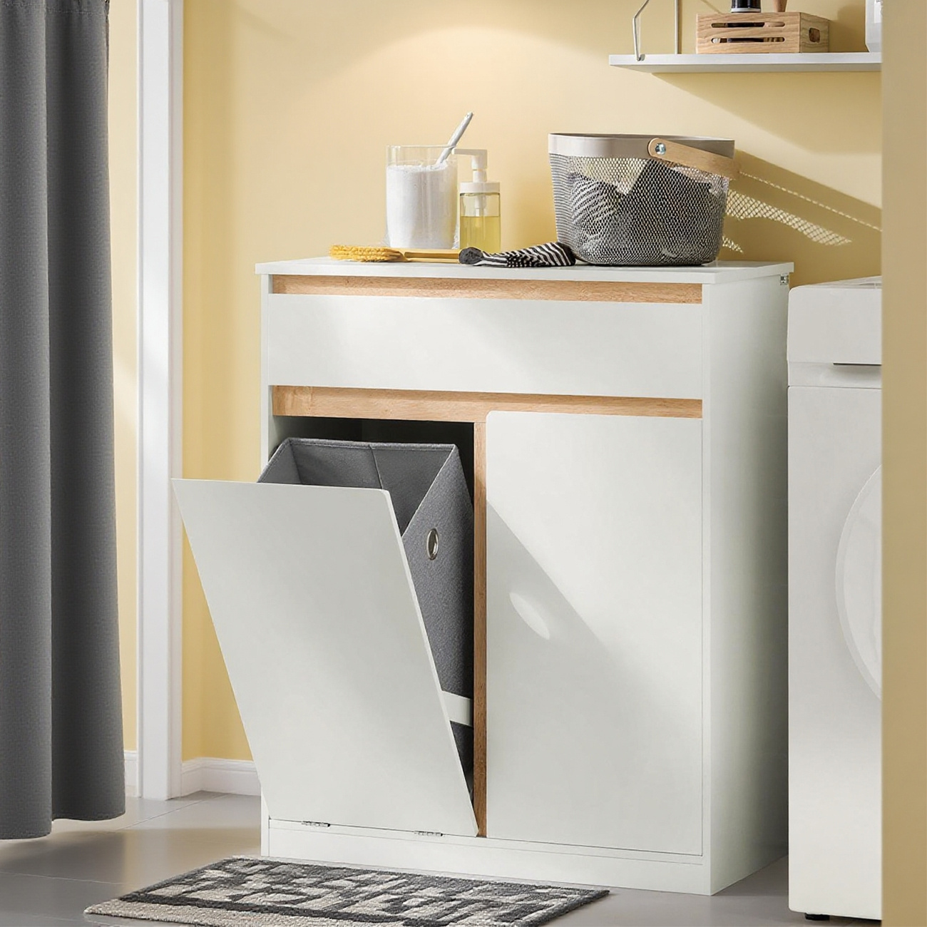 TEMU Mobile lavanderia con sacchi Portabiancheria pieghevoli Cesto portabiancheria Mobile da bagno, 71x33x85cm BZR79-W SoBuy
