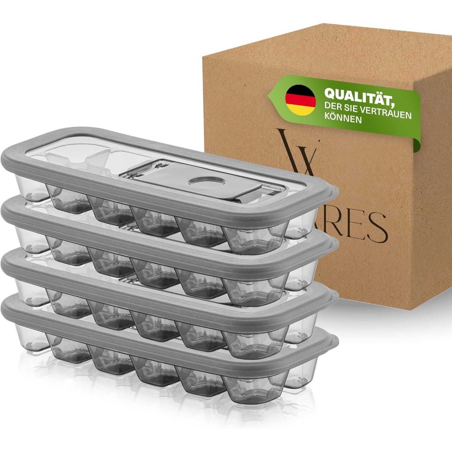 Image of Viwares Ice Cube Tray With Lid & Refill Opening – 18 Cubes – Dishwasher Safe – Leak-proof Ice Cube Container For Cocktails, Water, Drinks – , Food-grade
