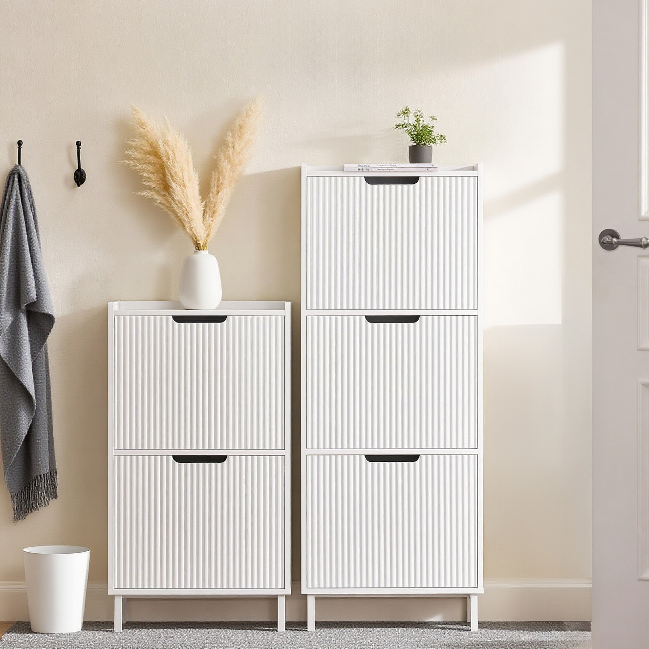 Image of 1pc Entryway Shoe Cabinet With 2 Doors, Modern Shoe Closet, Compact Shoe Storage, Narrow Shoe Rack For Small Entryway Or 50x19x90cm White - Gts288-x