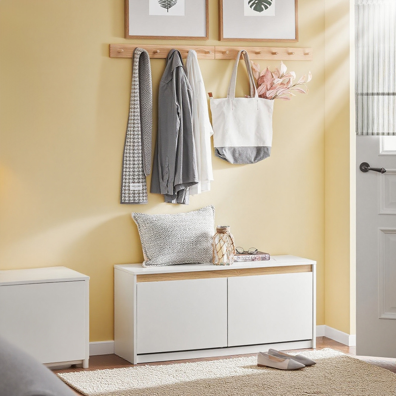 Image of 1pc Shoe Bench Entryway Furniture With 2 Flip-up Seats, Top Compartment, And 240 Kg Capacity – For Entryway, Living Room, Bedroom – 104x30x47cm, White – Gts282-x