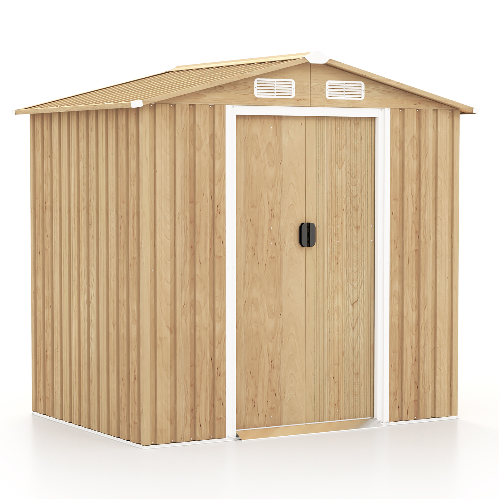 Image of Outdoor Storage Shed, Weather Resistant Galvanized Steel Shed With Tilted Roof, 4 Air Vents, Lockable Sliding Doors