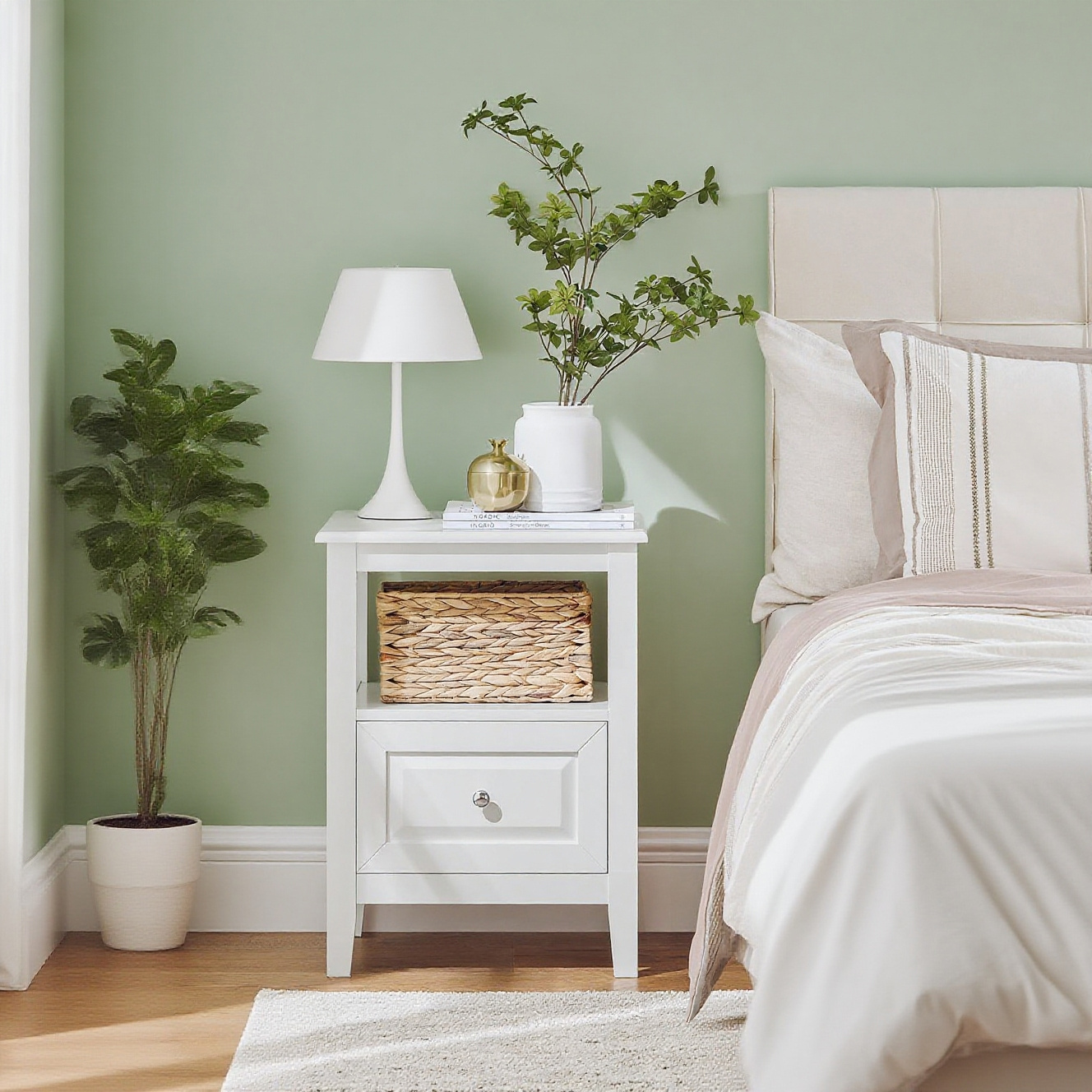 Nightstand Box Spring Bed Side Table Narrow Sofa Table Night Cabinet Nightstand White Bht . 45x60x35cm Fbt131-w