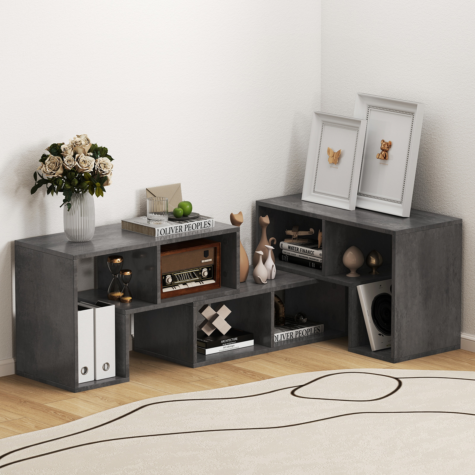 Image of 3pcs Console Tv Stand, Free-combination Entertainment Center For 60 65 Inch Tv, Minimalist Modern Tv Table Media Stand, Diy Open Storage Bookcase Shelf For Living Room, Grey