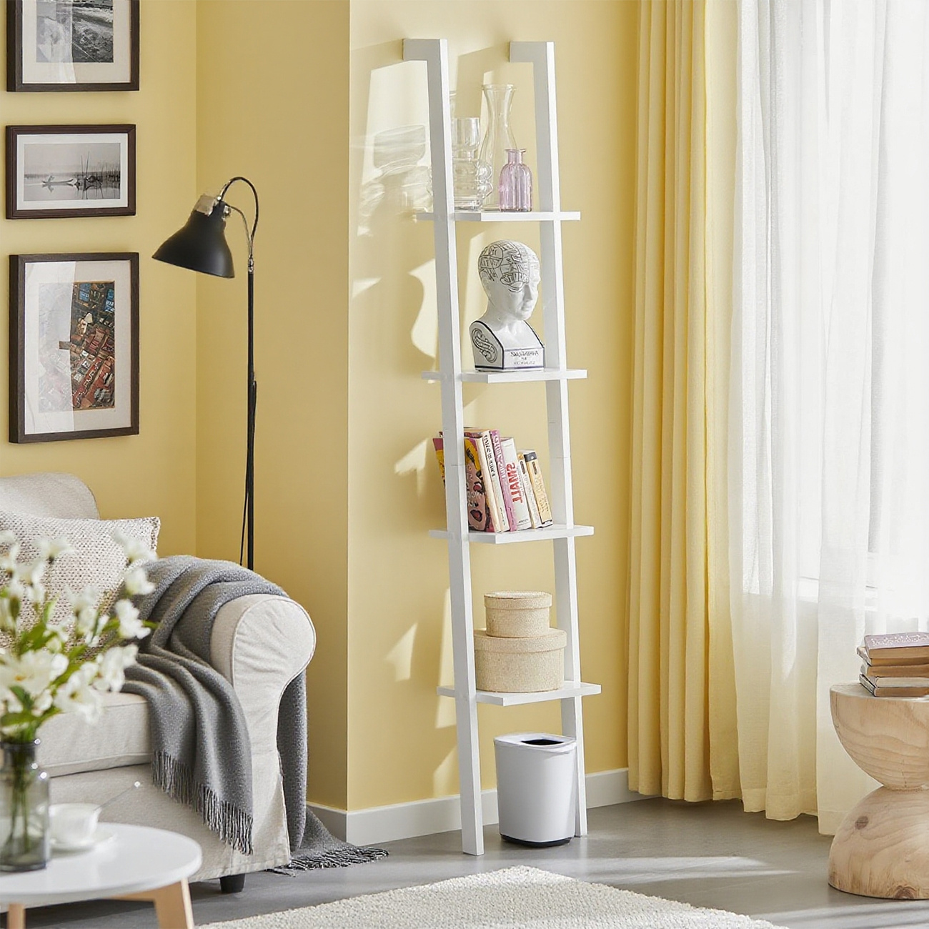 Shelf With 4 Floors Bathroom Ladder Shelf Standing Shelf Bookshelf Width: 33cm White Sobuy Frg15-w