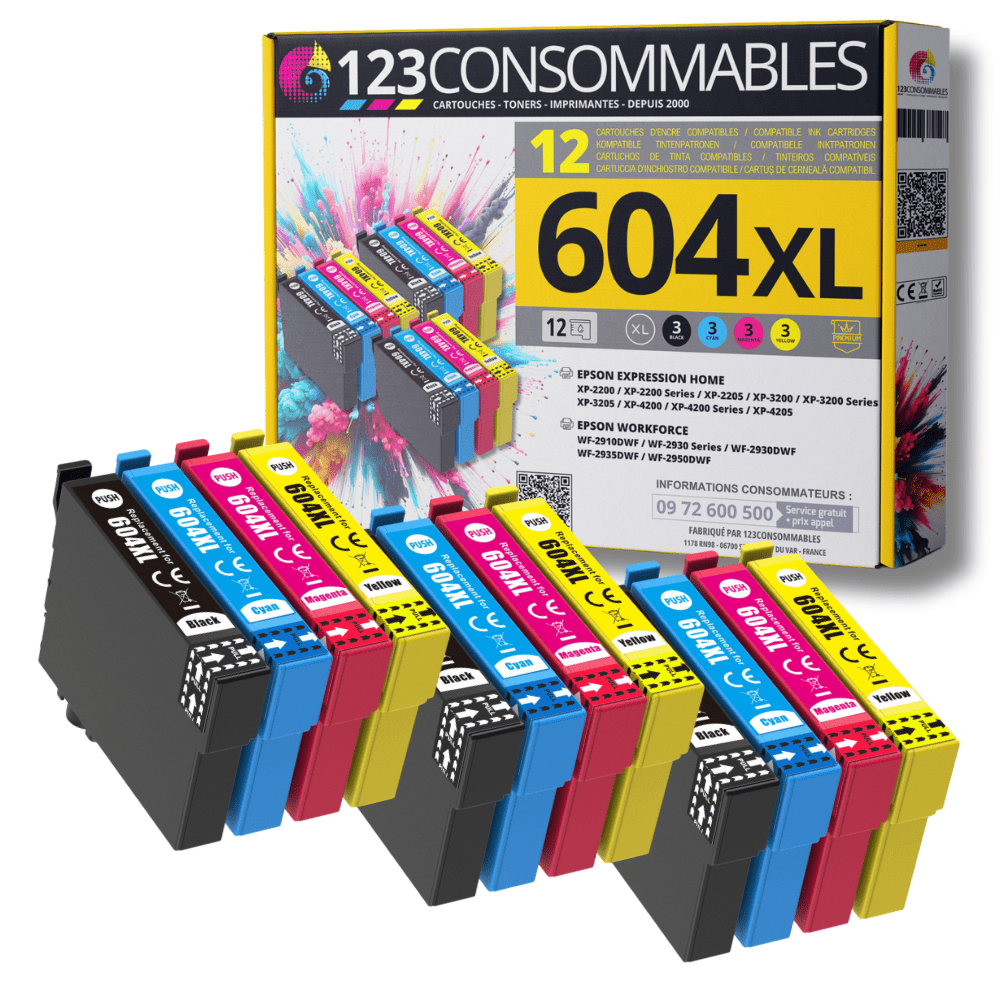 TEMU 604 Cartouches Encre Compatible avec Epson 604XL pour Home XP-2200 XP-3200 XP-4200, Workforce WF-2910 WF-2930 WF-2935 WF-2950 (3 Noir / 3 / 3