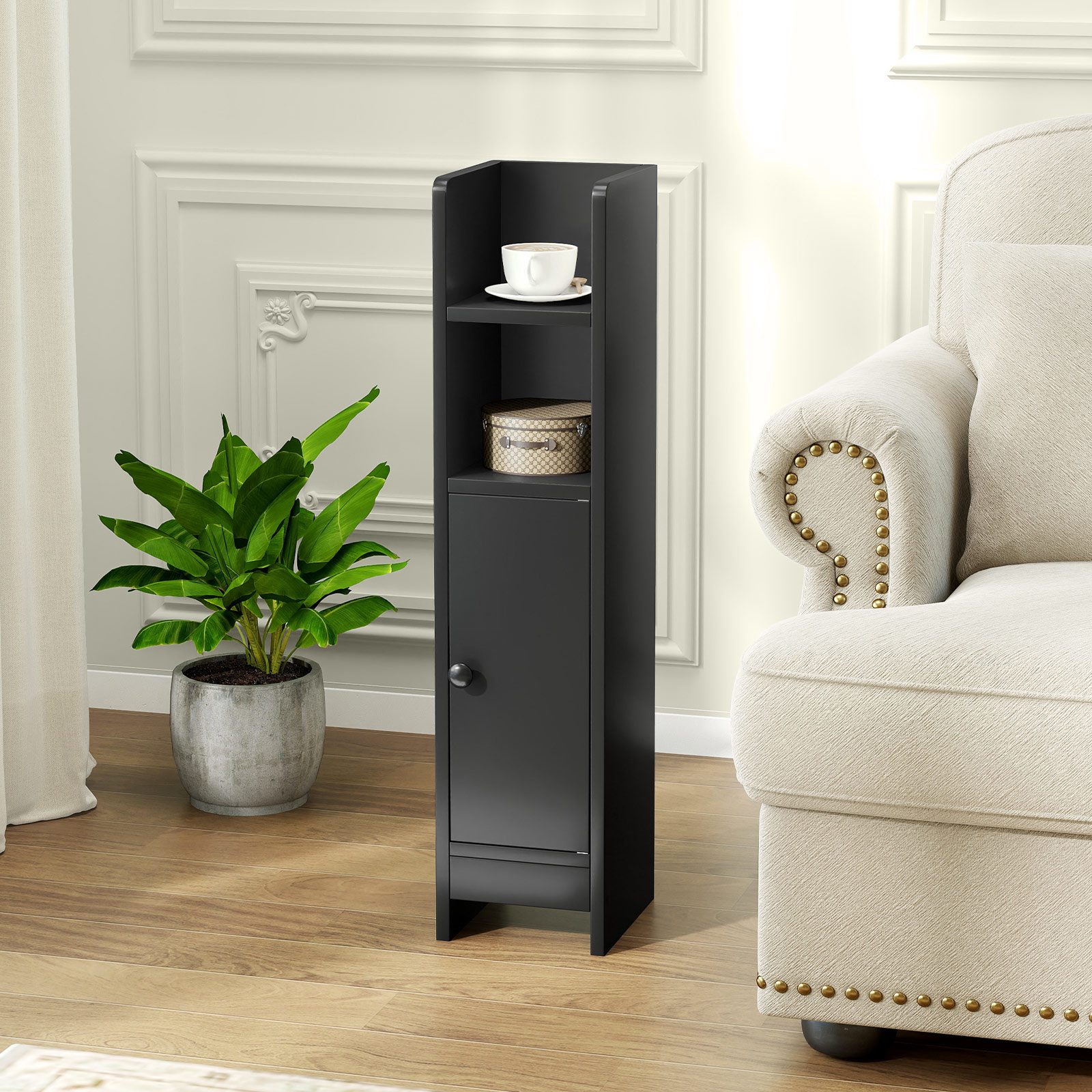 Image of Corner Bathroom Furniture, Bathroom Floor Wardrobe With Adjustable Rack In 3 Levels, Anti And Anti Fall Barriers