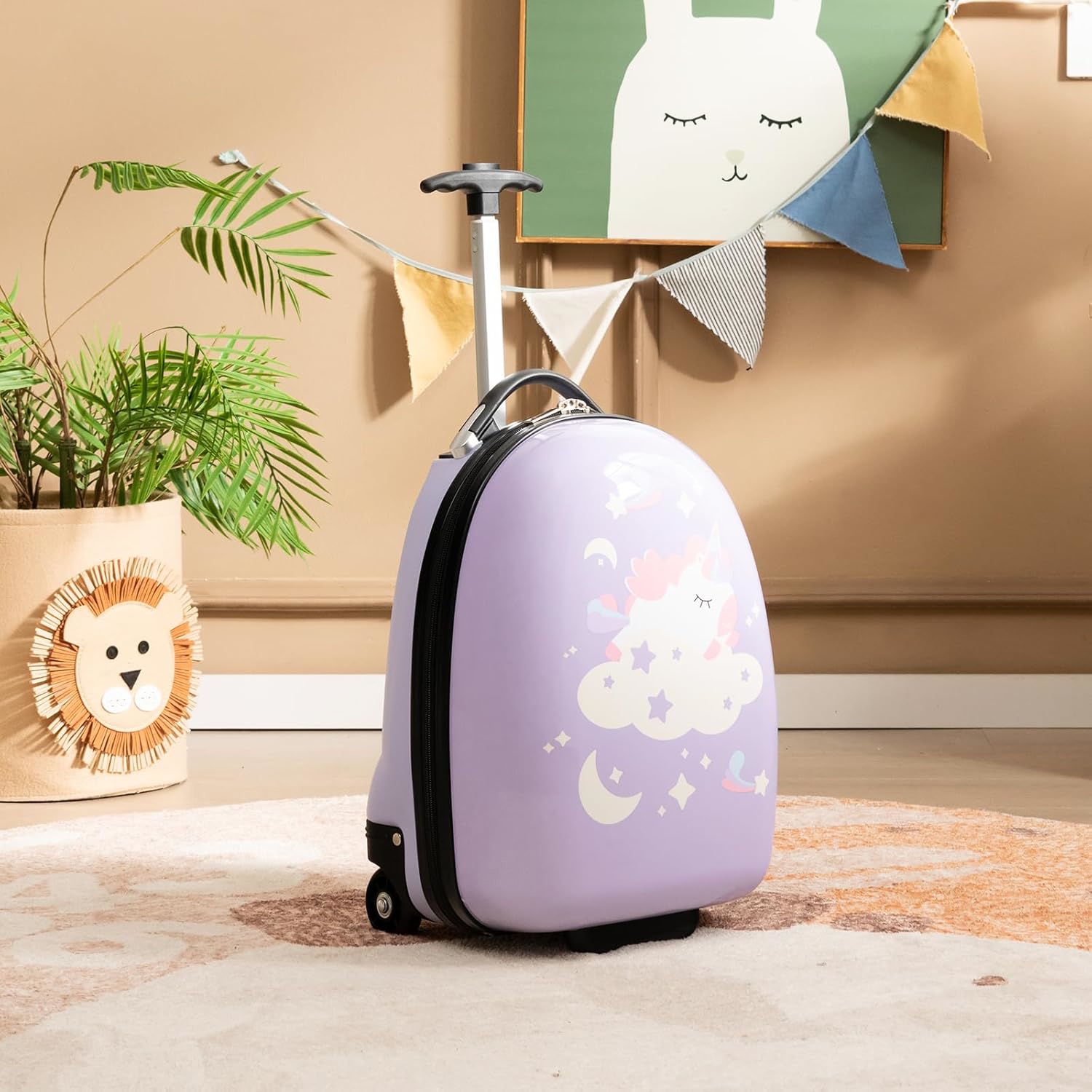 Image of 16" Kids Carry-on Luggage With Wheels, Hard Shell Suitcase With 2-level Aluminum Handle, Lightweight & Portable Rolling Travel Case For , Airline-approved, Gift For Kids, Pink
