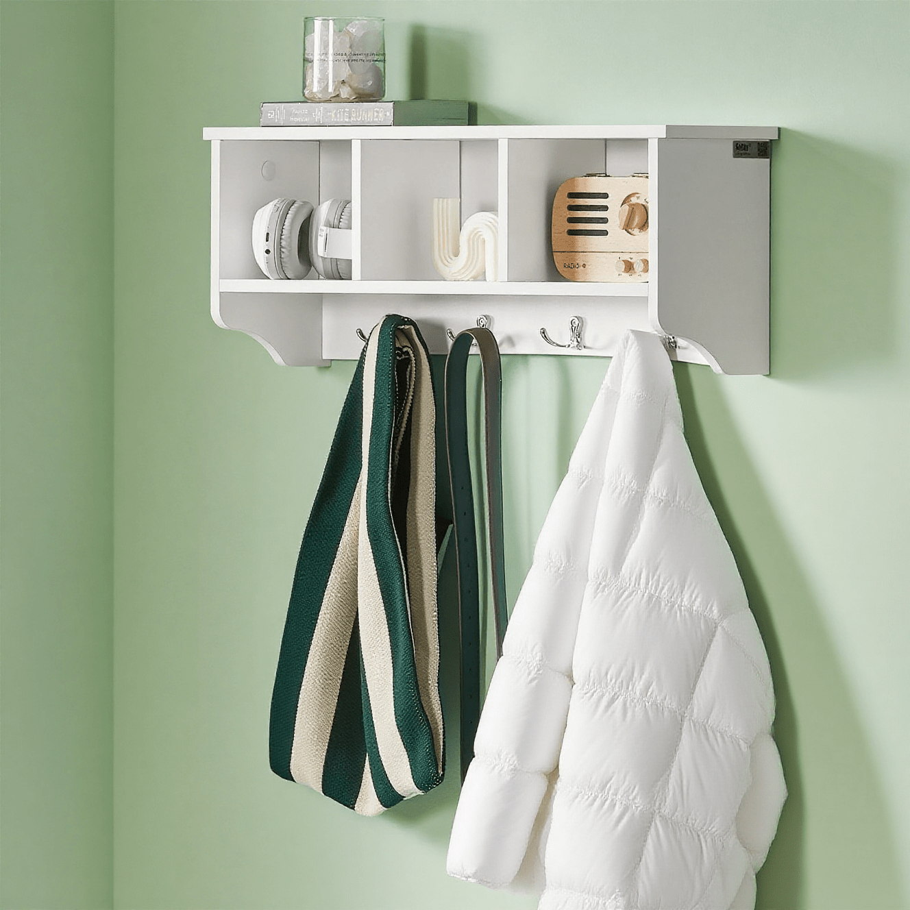 E-shop Wandgarderobe,Wandhaken, Hängeregal, Badezimmerschrank,mit 4 Haken,weiß, B 60 cm FRG48-W