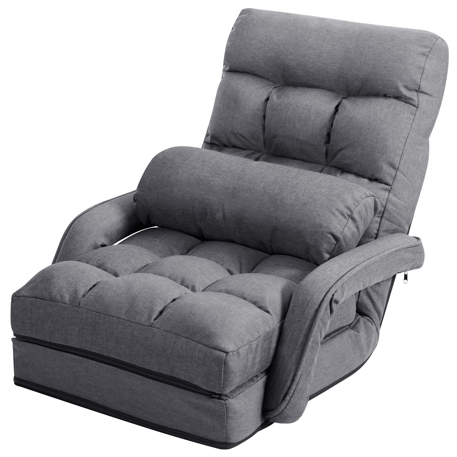 5-position Adjustable Floor Chair, Comfy Padded Chaise Lounge Chair With Back Support, Breathable Fabric Cover & Metal Frame, Indoor Lazy Sofa Chair For Gaming, Reading, Meditation