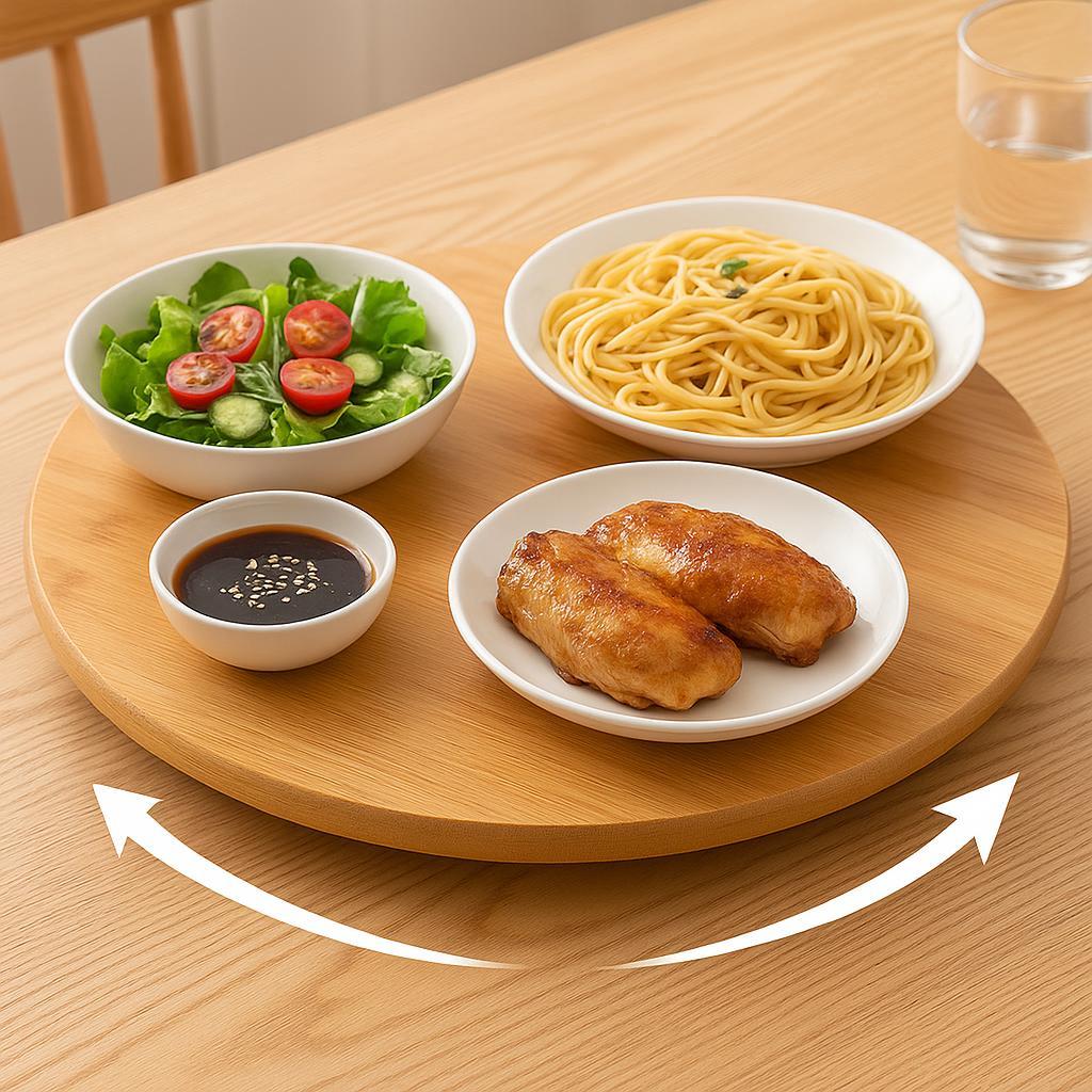 TEMU Rotating Bamboo Tray, Snack Tray, Round Serving Board