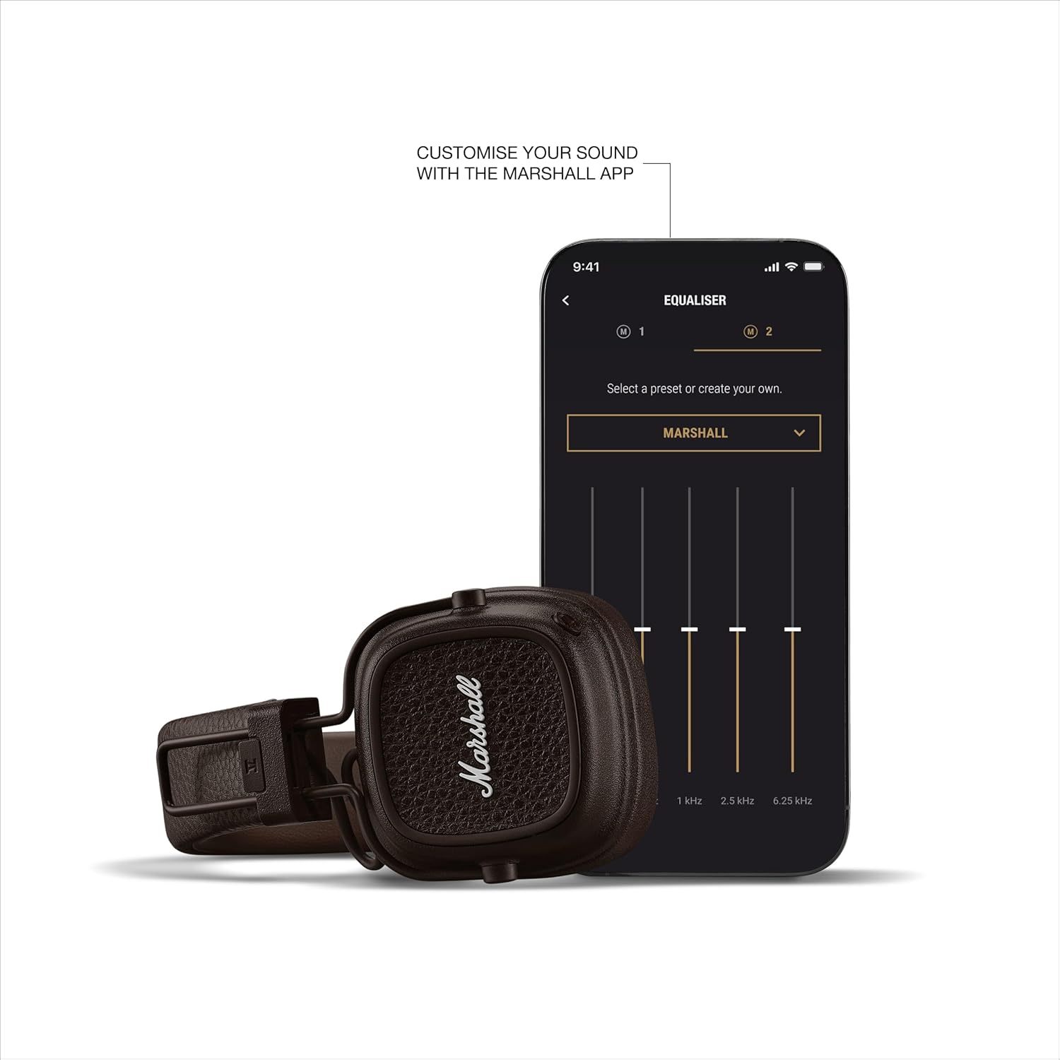 Marshall Major V B-tooth Wireless Headphones, 100 Hours playtime - Black / Brown / Cream