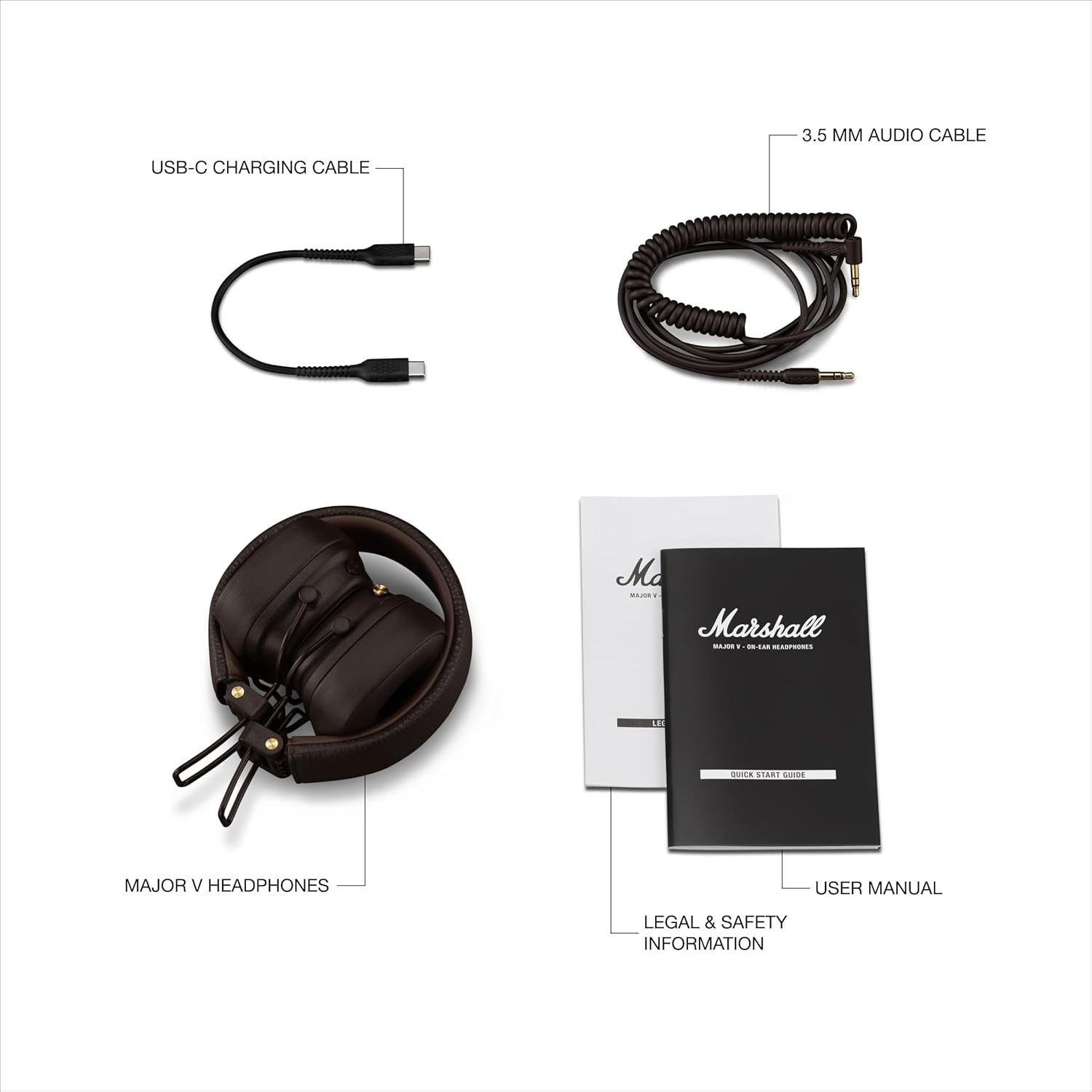 Marshall Major V B-tooth Wireless Headphones, 100 Hours playtime - Black / Brown / Cream