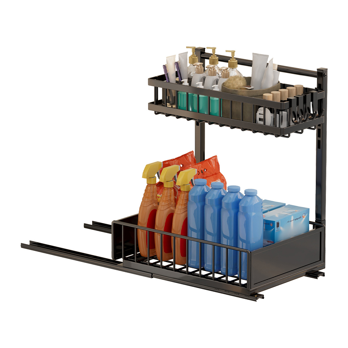 ® Under Sink Organizer, 2 Tier Kitchen Organizer, Super Stable Sink Organizer Made Of Metal, Pull-out Kitchen Shelf For Kitchen & Bathroom & Office, Kitchen Organizer