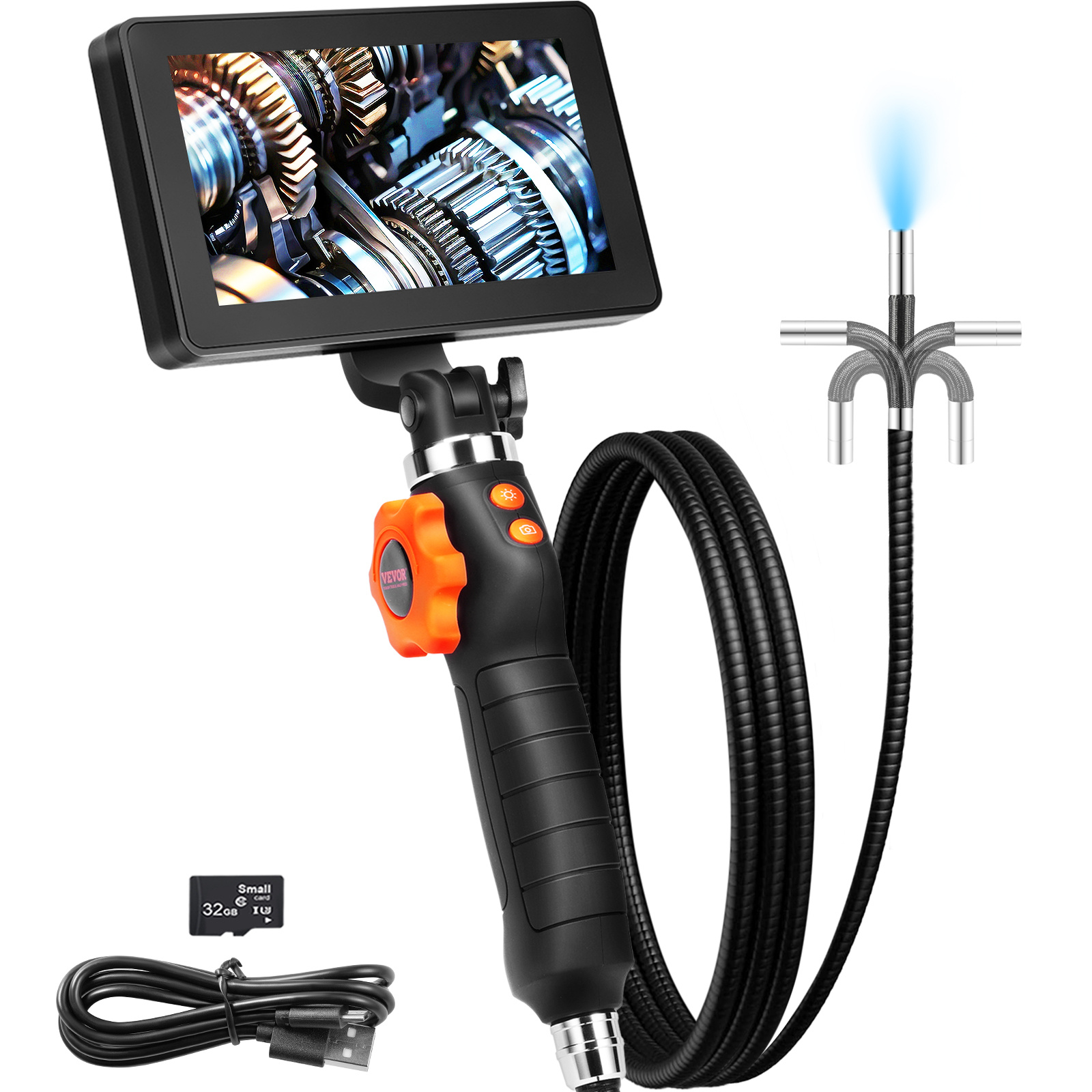 Image of Borescope Endoscope 180° Articulating 5" Zoom 6.4mm Lens, Large 5" Ips Screen