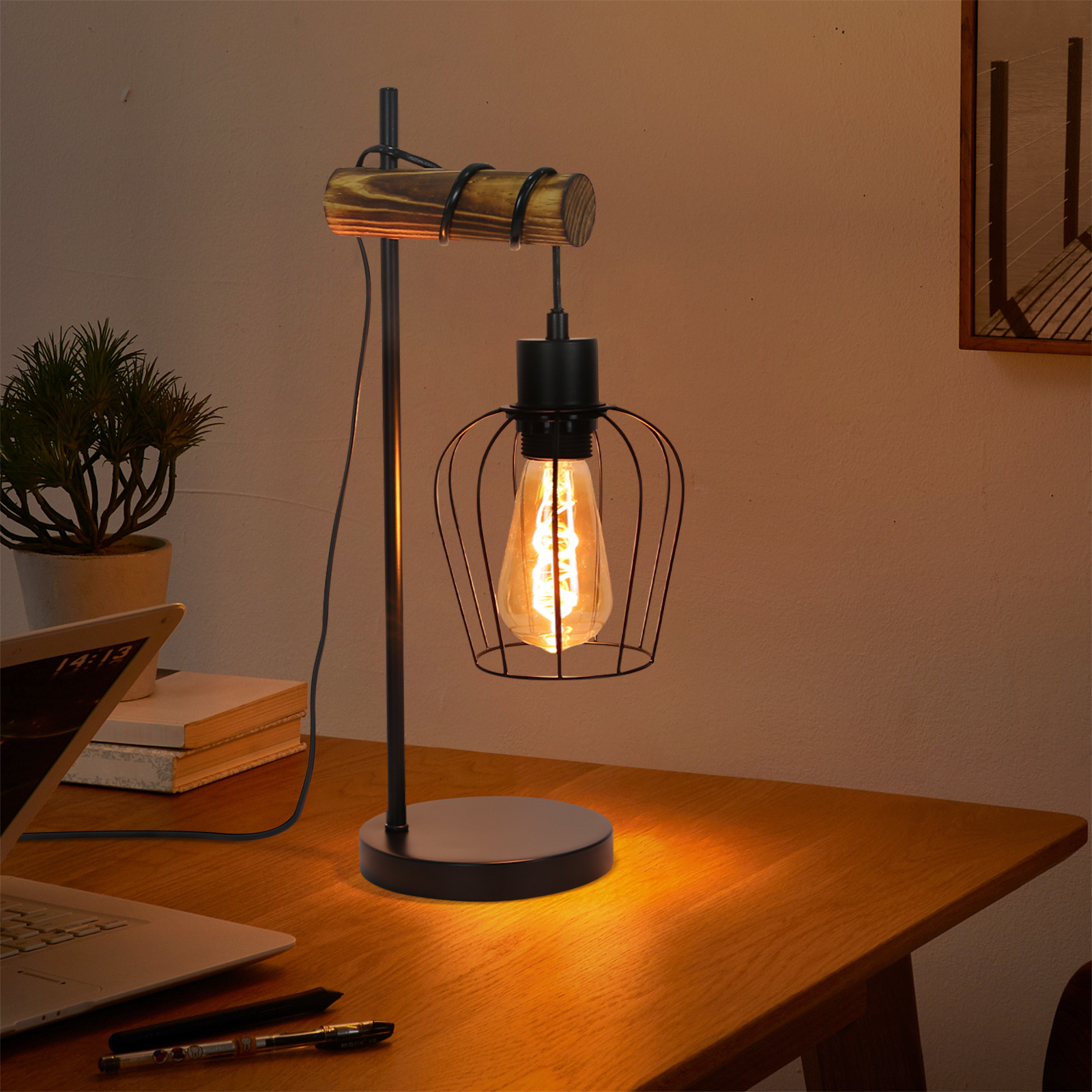 Image of Retro Table Lamp, Vintage Lamp, Living Room Table Lamp In Metal E27 Socket, Black For Dining Room Kitchen Bedroom Office -bulb Not Included