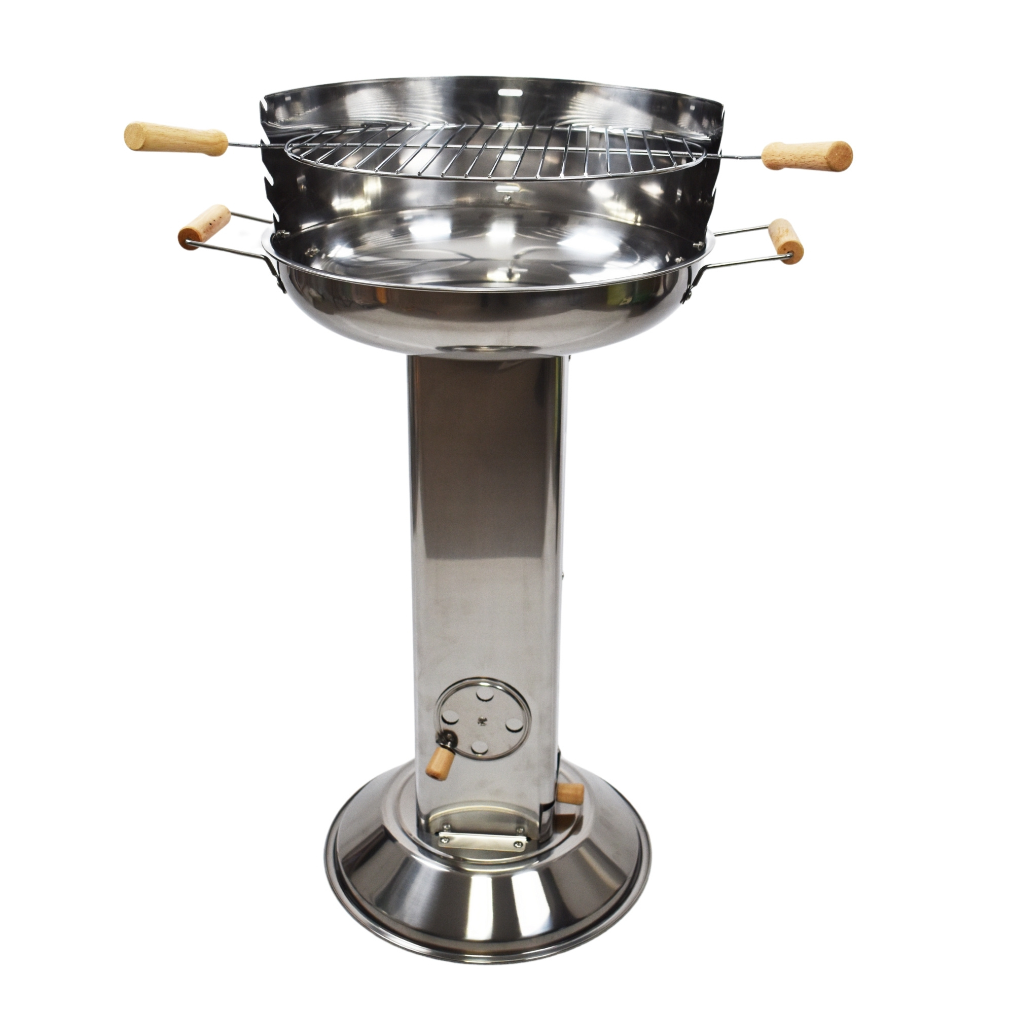 Image of Stainless Steel Charcoal Grill With 2 Wooden Handles, Column Grill With A Height Of Approximately 83 Cm, Charcoal Grill With Adjustable Grill Grate.