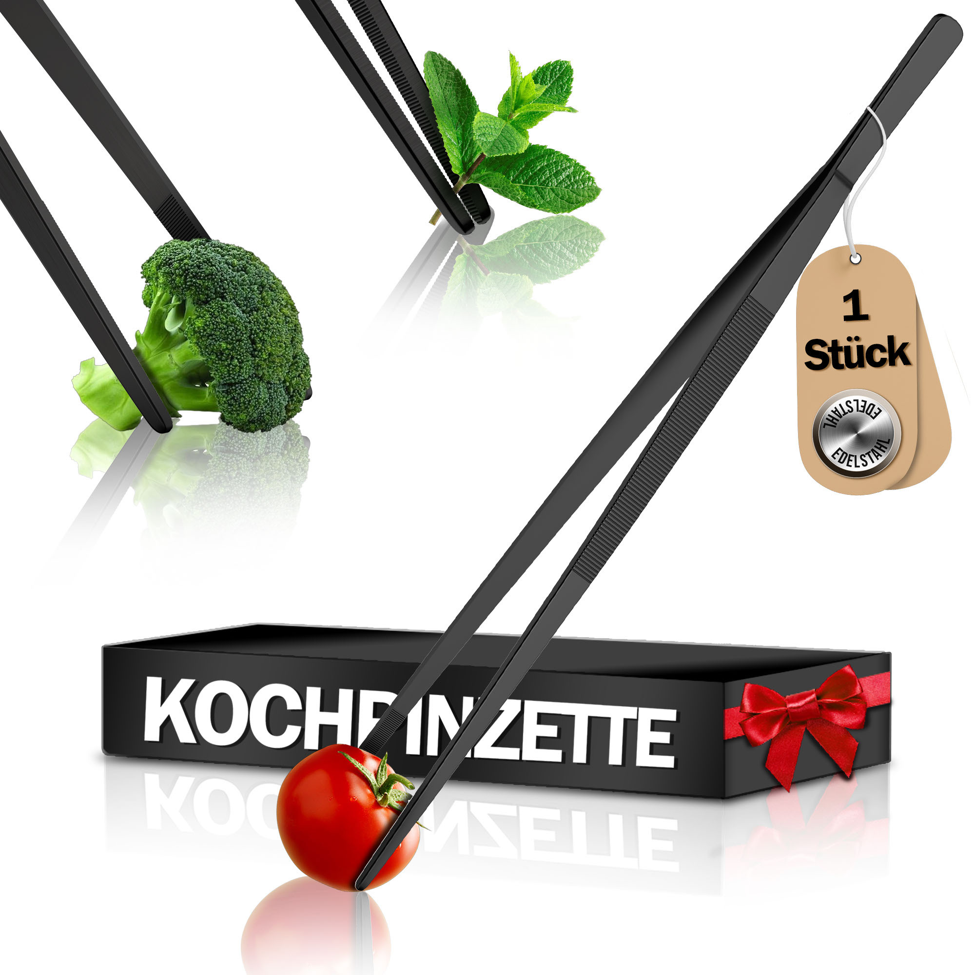 E-shop Home Kochpinzette Edelstahl 30 cm - Wahlweise in Schwarz oder Silber | Spitze Küchen- & Grillpinzette | Ideal für Kochen, , Grillen & Dekorieren