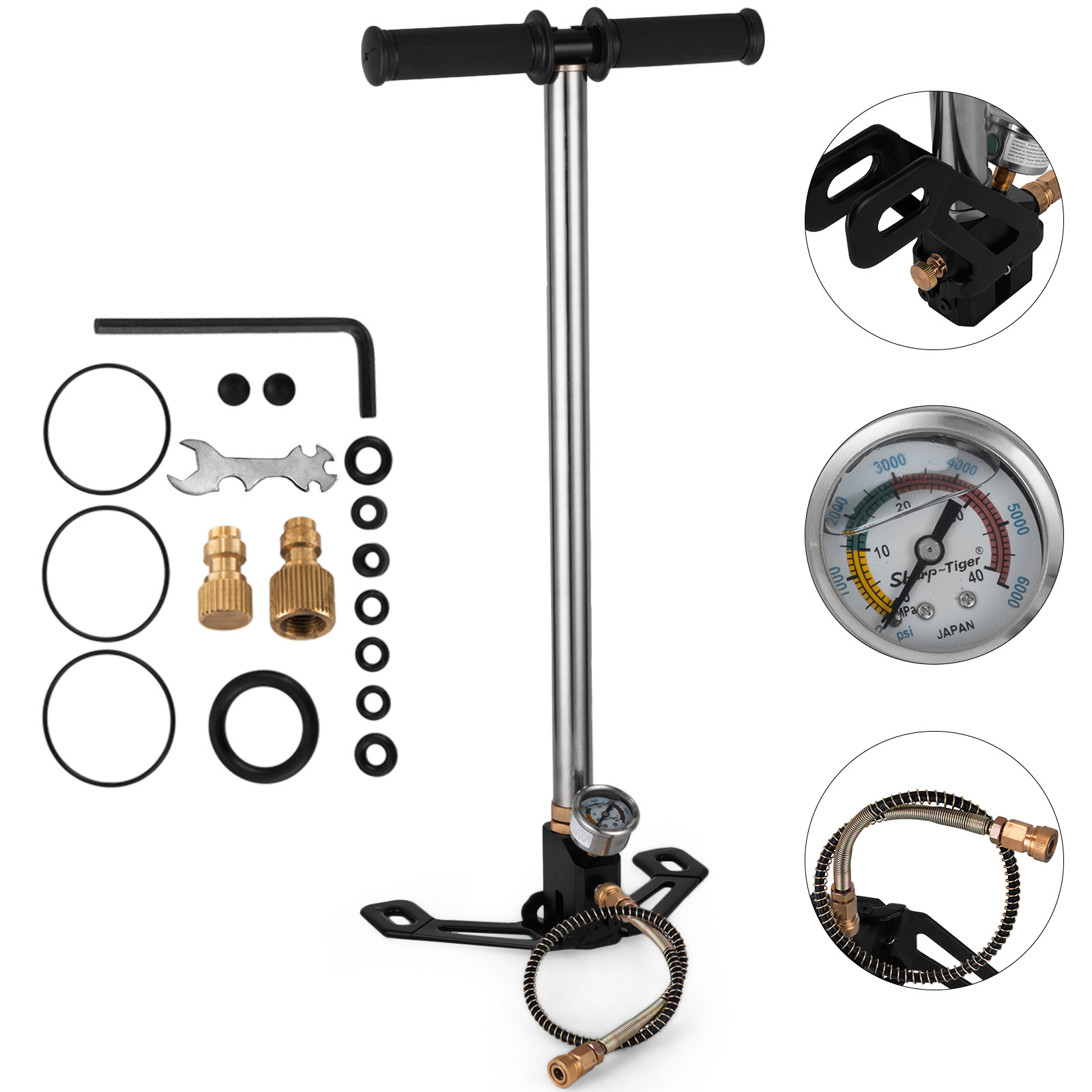 TEMU Vevor 4500 Psi Filling Pump 3 Stage Charging Stirrup Pump Air Pump High Pressure For Air Driving Cylinder And Pcp Cylinder, For Outside Sporting
