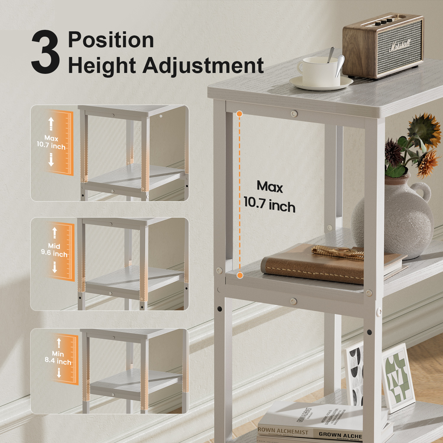 TEMU 3 Tier Side Table Living Room, Bedside Table With Storage Shelves, Bedside Tables With Height Adjustable, Bed Side Table For Bedroom And Any