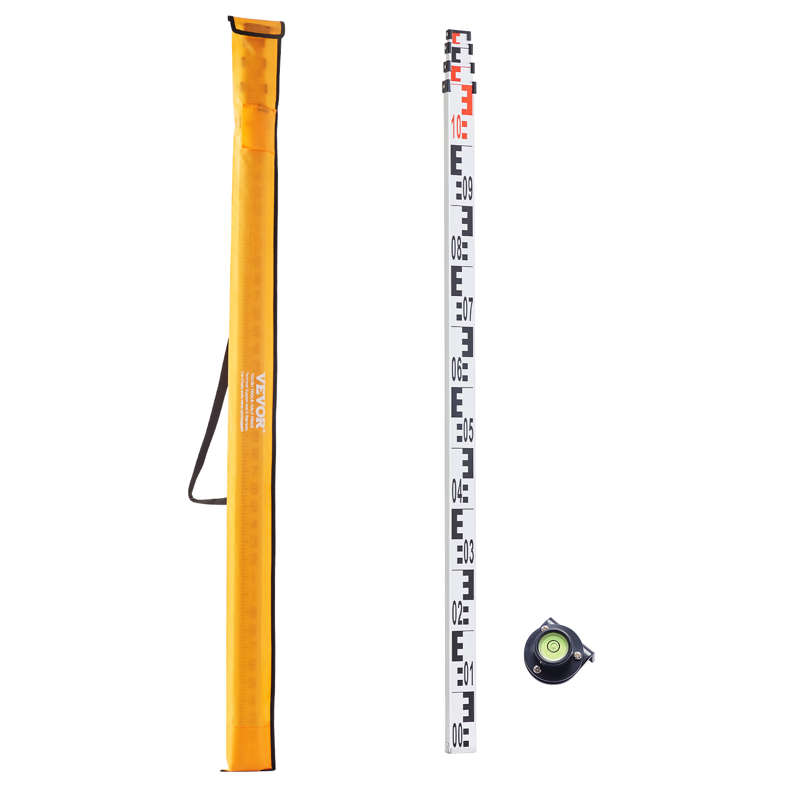 Vevor Measuring Rod 4m Metric Telescopic Grade Rod Cm/mm W/ Bubble Level & Bag