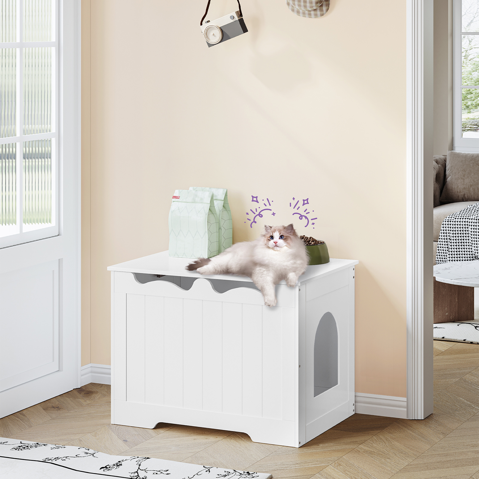E-shop Katzenschrank, Katzenklo Schrank, Oben zu öffnendes Verstecktes Katzentoiletten Schrank Möbel, Indoor-Katzenhaus, Aufbewahrungsbox, 70 x 50 x 53