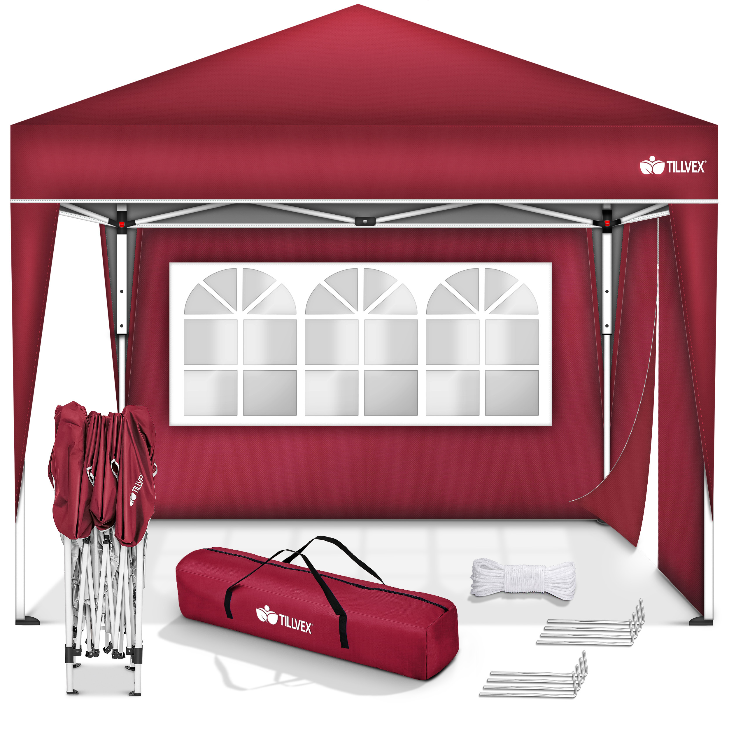 Tillvex® 3x3m Collapsible + 4pcs Set Sandbags | Pop-up Folding Waterproof Stable & Height Adjustable | Garden Tent Uv Protection 50+ | Party Tent Winter-resistant With Bag For Outdoor Garden Camping