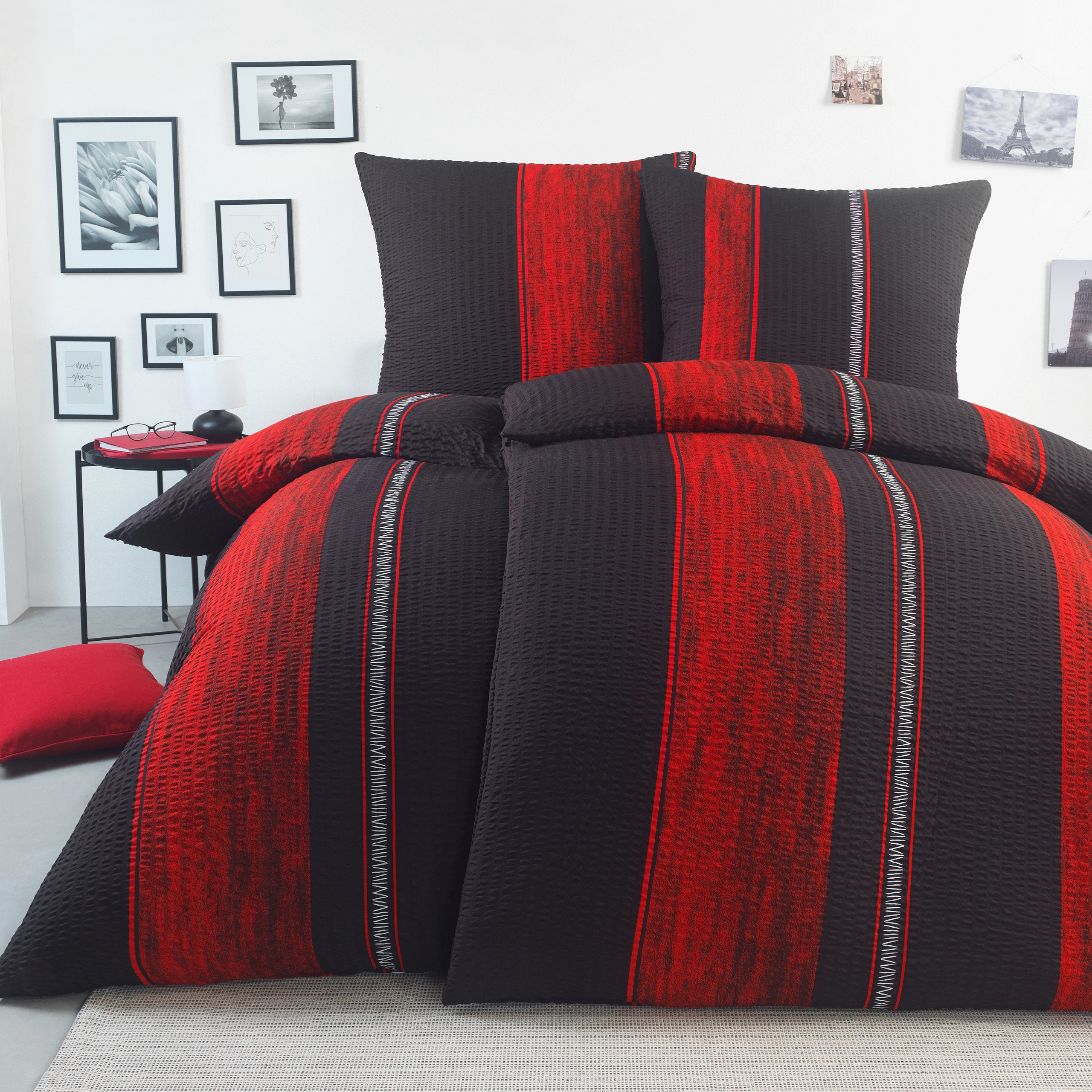 Image of Seersucker Bedding Set 135x200 Cm 4-piece - Microfiber Duvet Cover 2x 135x200 + Pillowcases 2x 80x80 - Summer Bedding Set - Suitable For Allergy Sufferers - With Zipper