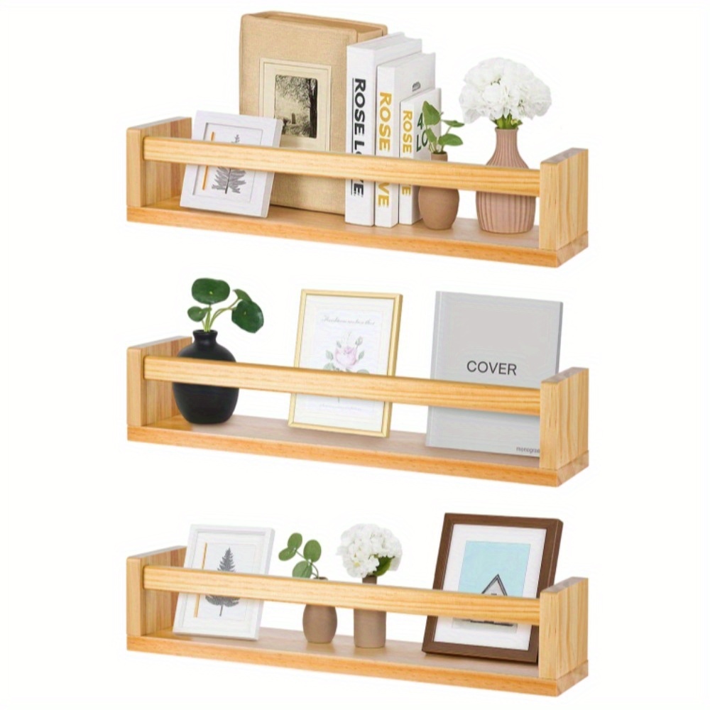 3-pack Unfinished Wood Floating Shelves, Wall-mounted Storage Rack For Books, Home Decor - Versatile Hanging Shelves For Kitchen, Bedroom, Living Room, Office - Wooden Floating Shelf Set
