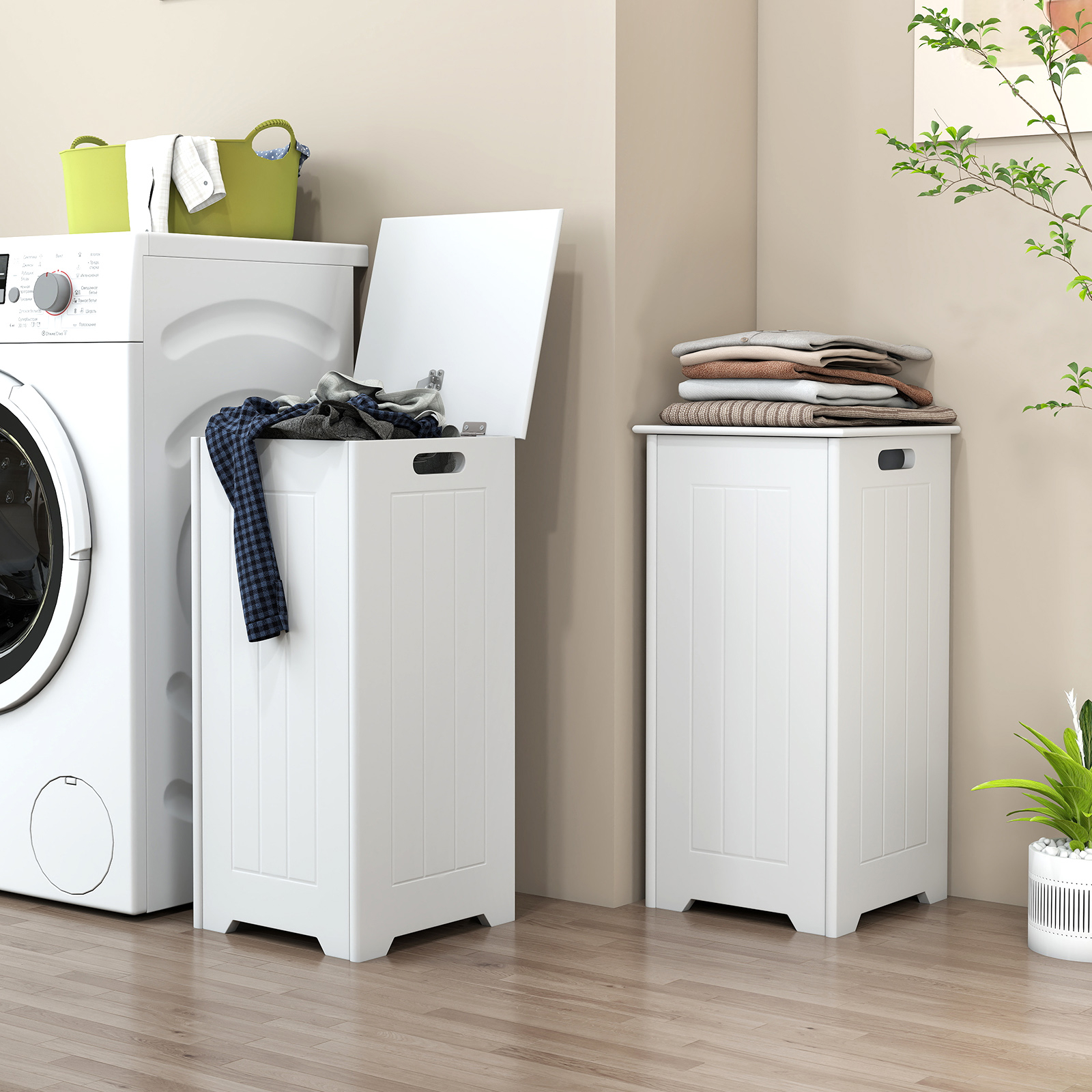 Bathroom Laundry Cabinet, Laundry Hamper With Interior Basket, Freestanding Storage Organizer