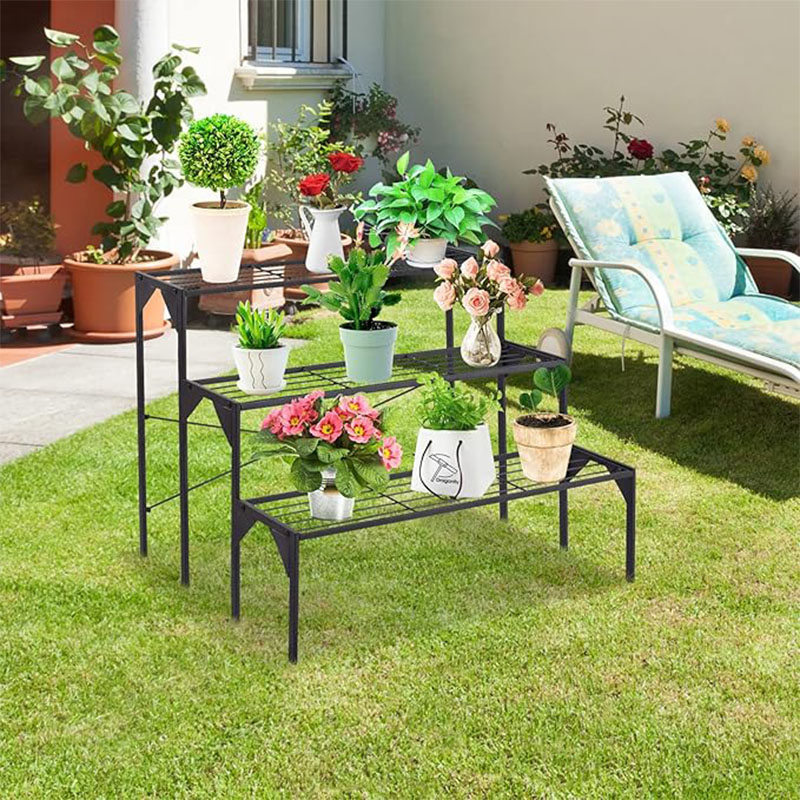 Metal 3 Layer Flower Stand, Plant Shelf With Structure, For Flowers And Vegetables, Multifunctional Plant Display