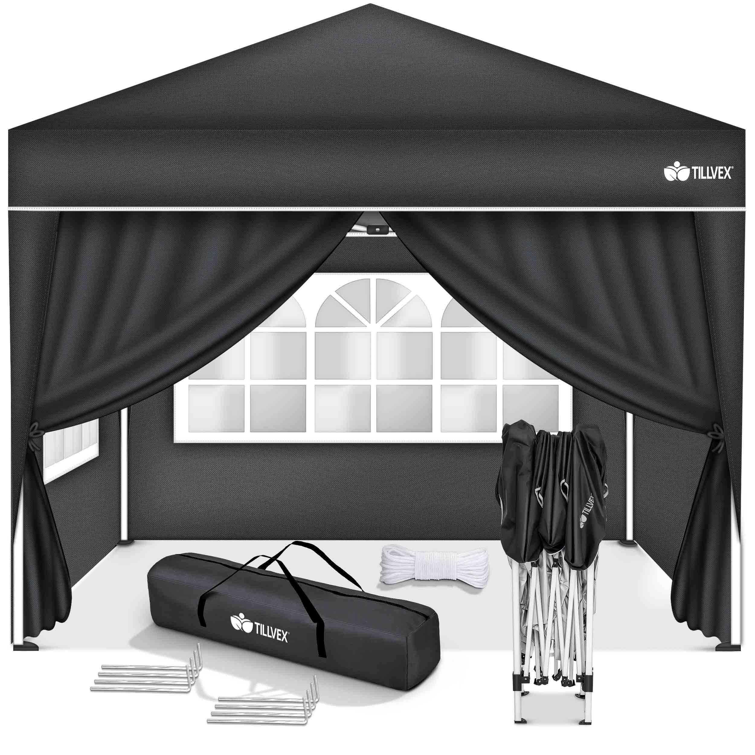 Tillvex® 3x3m Collapsible + 4pcs Set Sandbags | Pop-up Folding Waterproof Stable & Height Adjustable | Garden Tent Uv Protection 50+ | Party Tent Winter-resistant With Bag For Outdoor Garden Camping