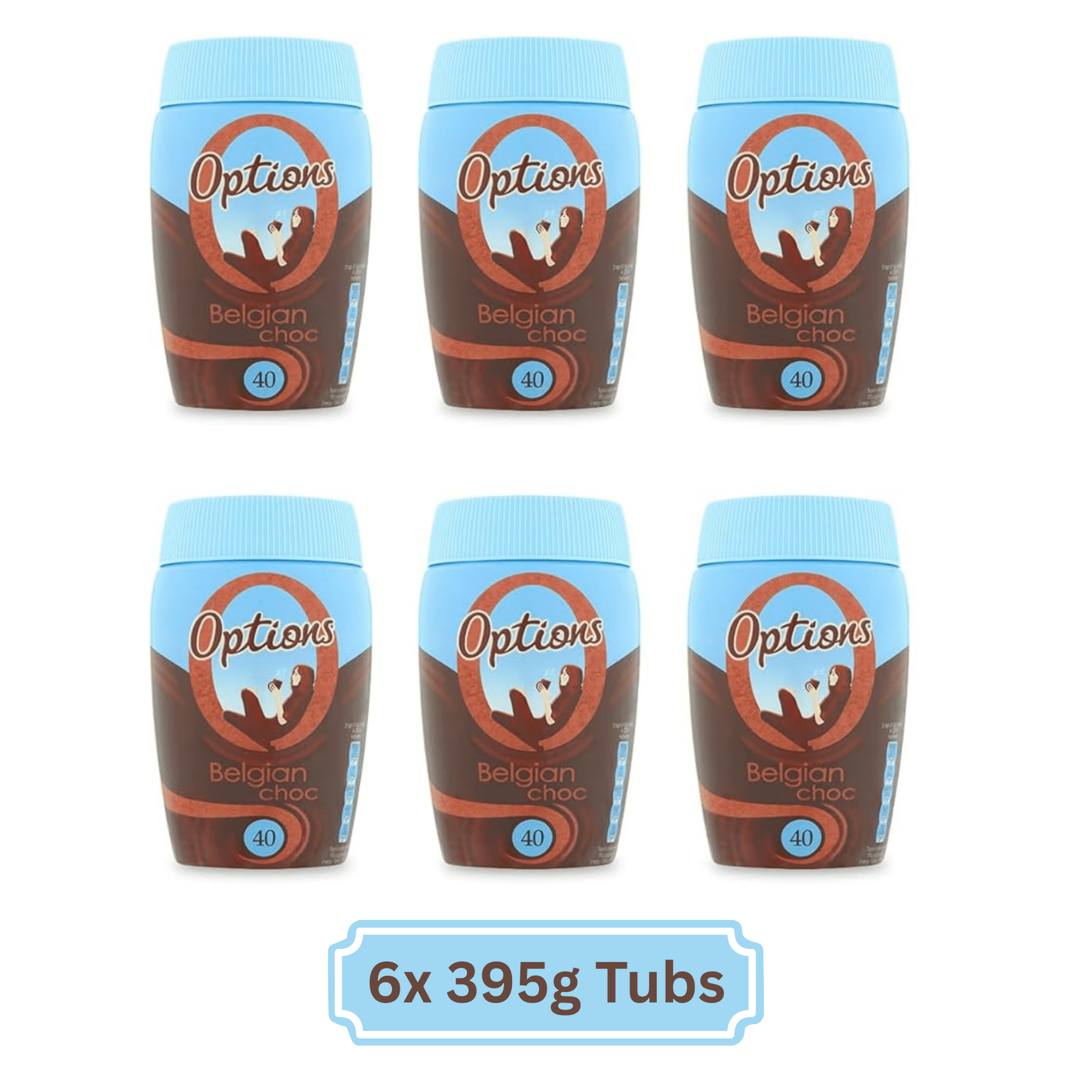 TEMU Options Belgian Chocolate Instant Hot Chocolate Drink – 6 X 395g Tubs – Low Calorie, 40 Calories Per Serving, Instant Hot Cocoa