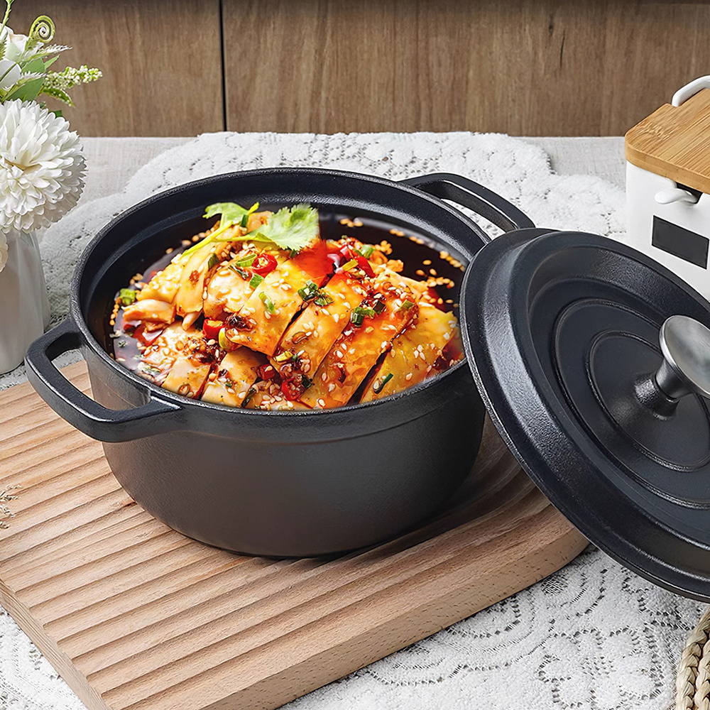 TEMU 1pc Covered Cast Iron Pot, Vegetable Oil Cooking Pot, Pan, Pre-treated Handle-equipped Soup Pot, Kitchen Cookware, Suitable For Gas Cooking