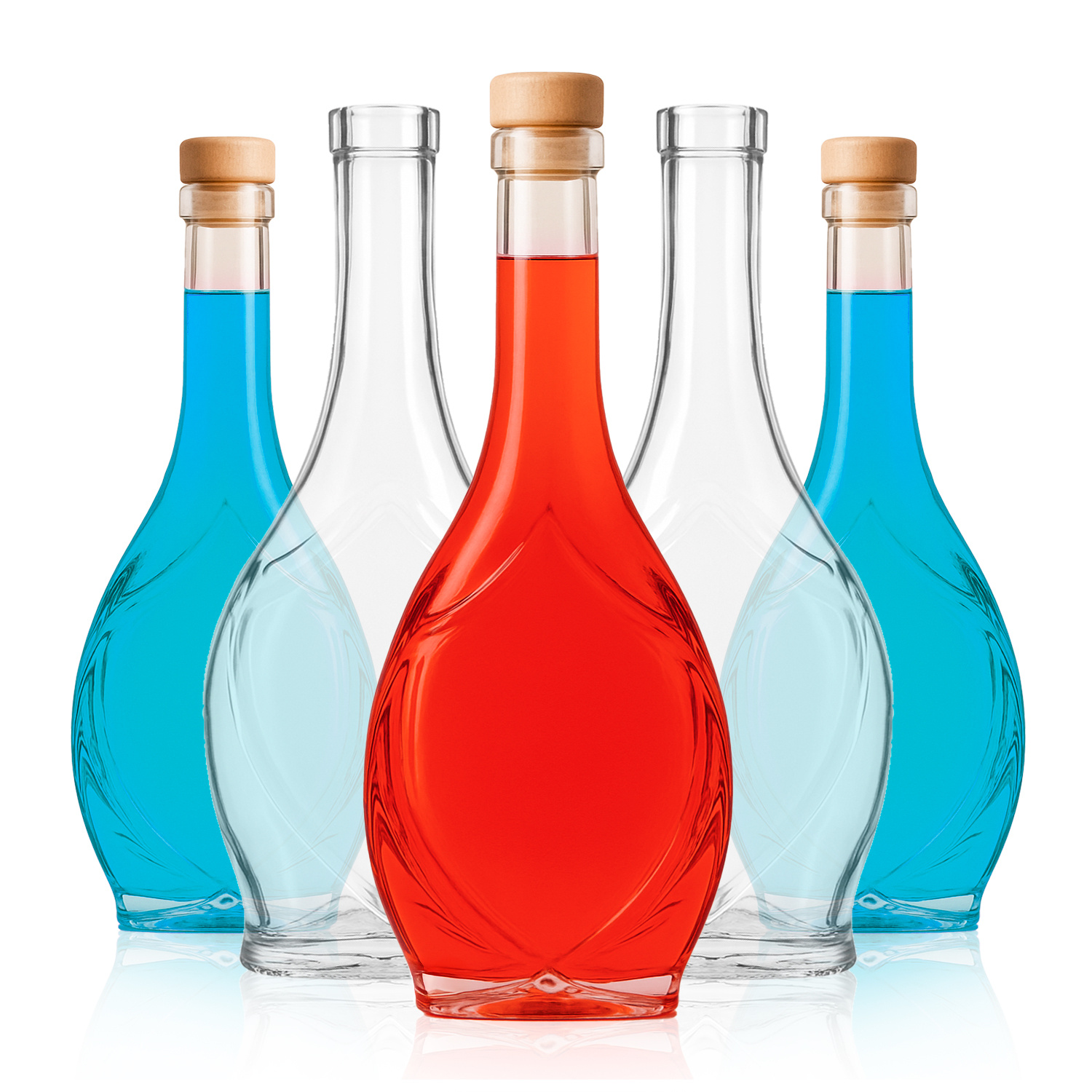 E-shop 5-teiliges 500 ml Flaschenset für Liköre, Säfte, Wein – Elegante Glasflaschen für hausgemachte Spirituosen – Klassisches Design, dickes Glas,